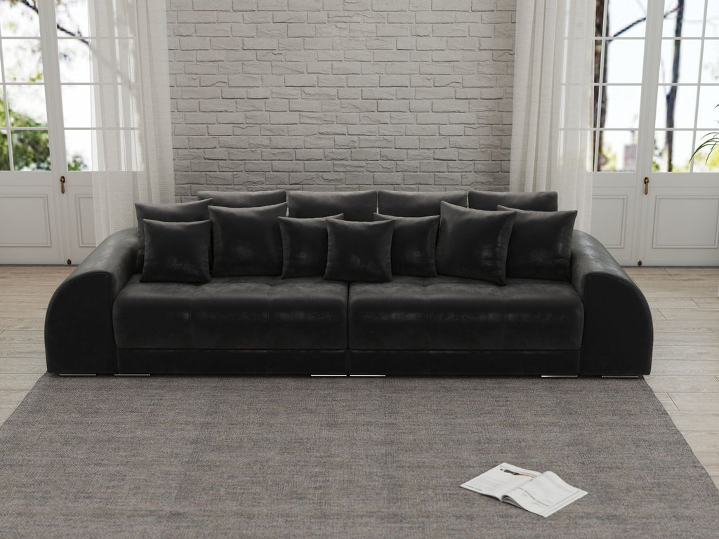 Canapea extensibilă dumonde cu 2 lăzi de depozitare si sezut confortabil din spuma high-density, Verona Madagaskar Black 310x100 cm