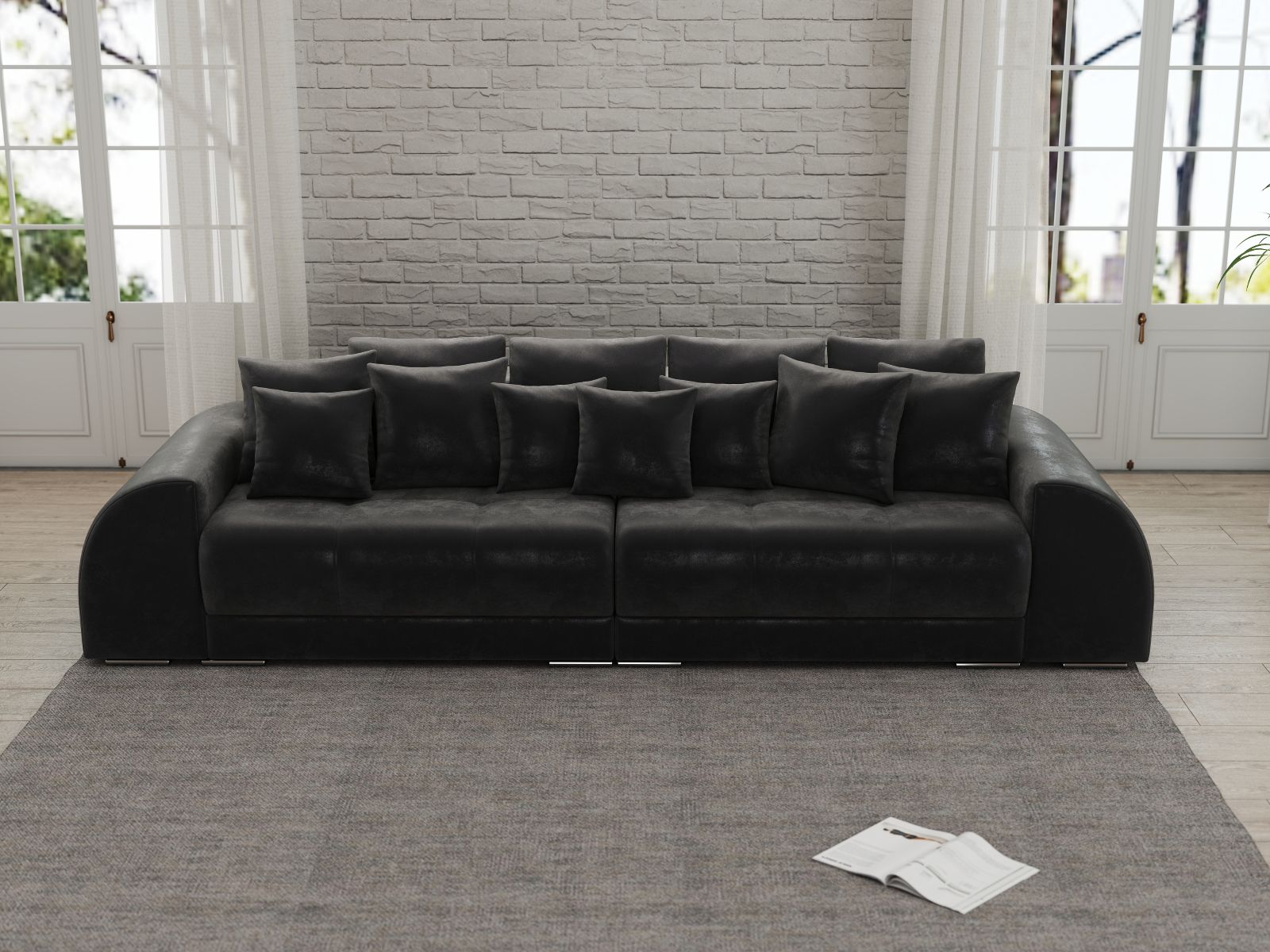 Canapea extensibilă dumonde cu 2 lăzi de depozitare si sezut confortabil din spuma high-density, Verona Madagaskar Black 310x100 cm
