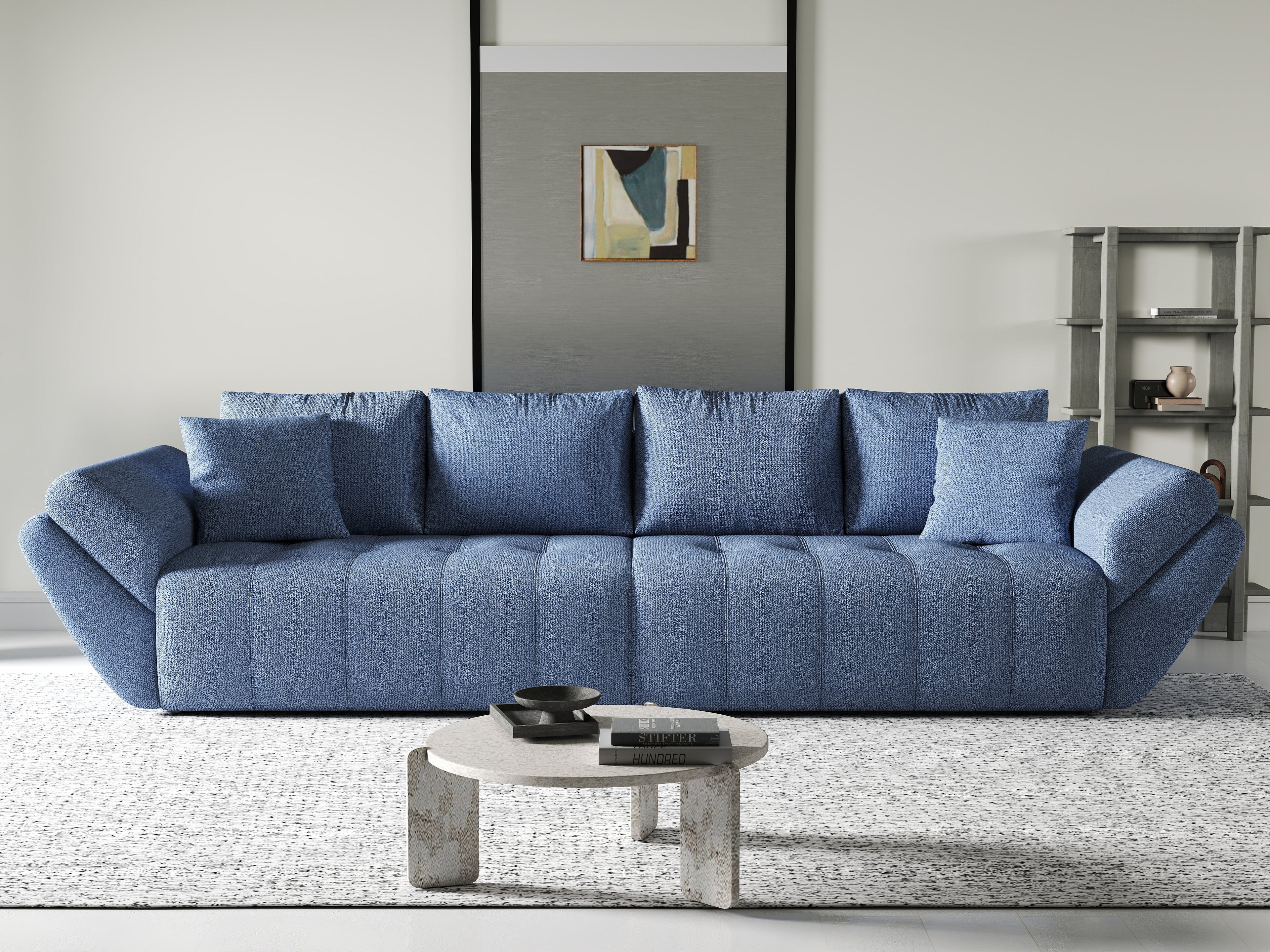 Canapea extensibilă dumonde cu ladă de depozitare si sezut confortabil din spuma high-density, Berlin Enjoy Blue 300x100 cm