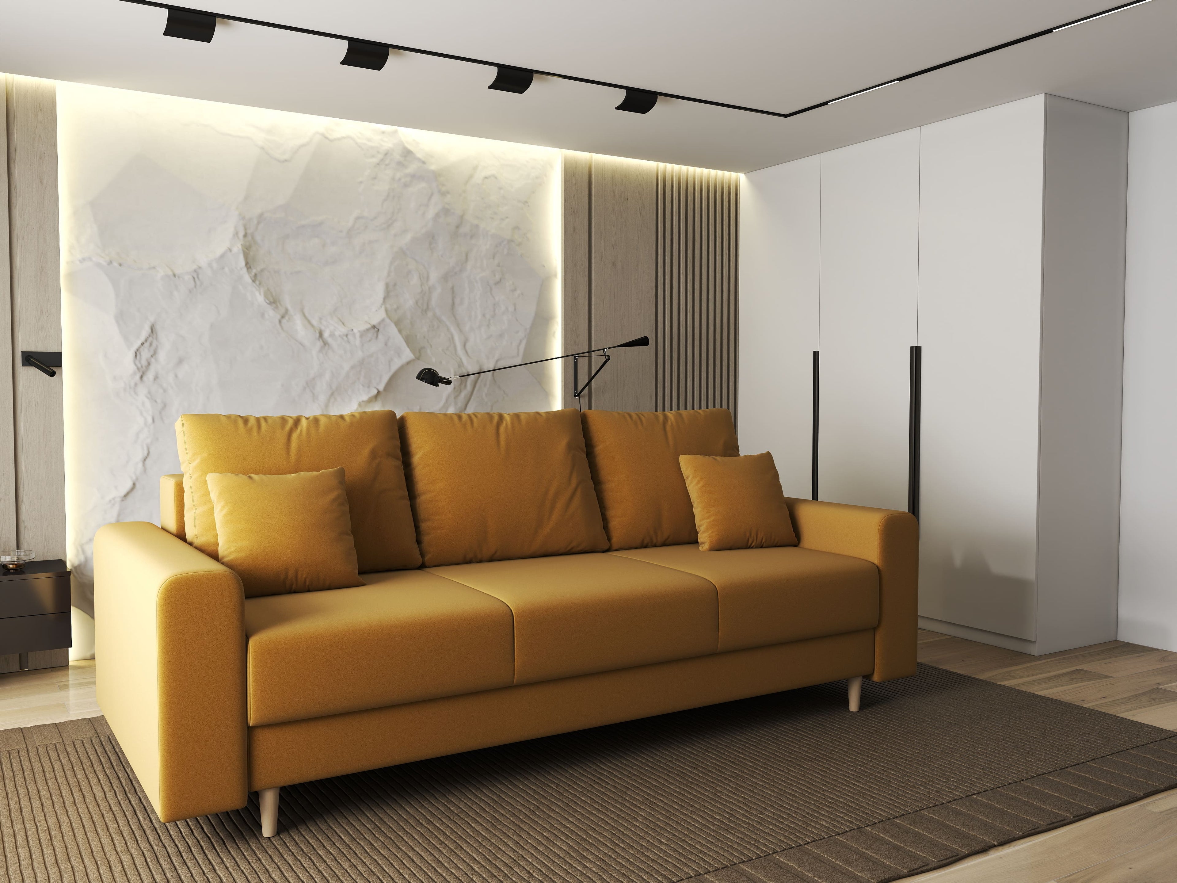 Canapea extensibilă dumonde cu ladă de depozitare si sezut confortabil din spuma high-density, Kronos Royal Mustar 210x100 cm