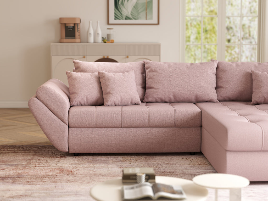 Colțar extensibil dumonde cu ladă de depozitare si sezut confortabil din spuma high-density, Loana Enjoy Flamingo II 270x185 cm