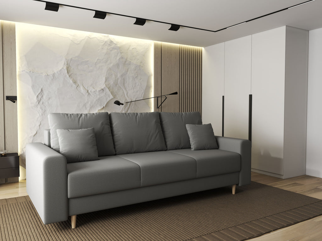 Canapea extensibilă dumonde cu ladă de depozitare si sezut confortabil din spuma high-density, Kronos Royal Gri 210x100 cm