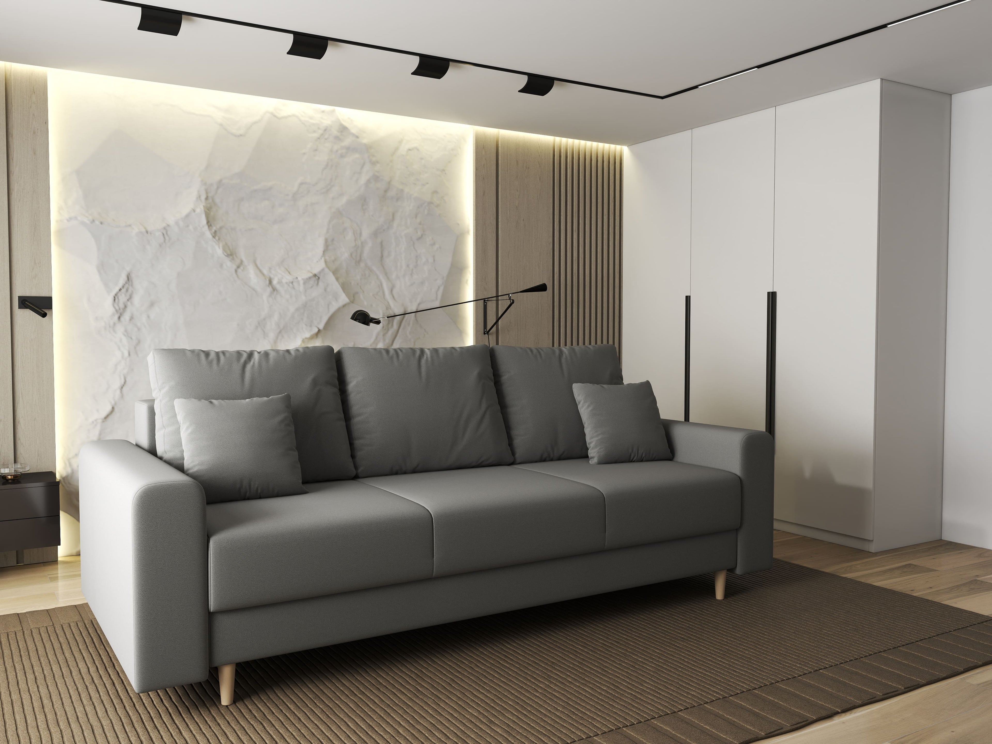 Canapea extensibilă dumonde cu ladă de depozitare si sezut confortabil din spuma high-density, Kronos Royal Gri 210x100 cm