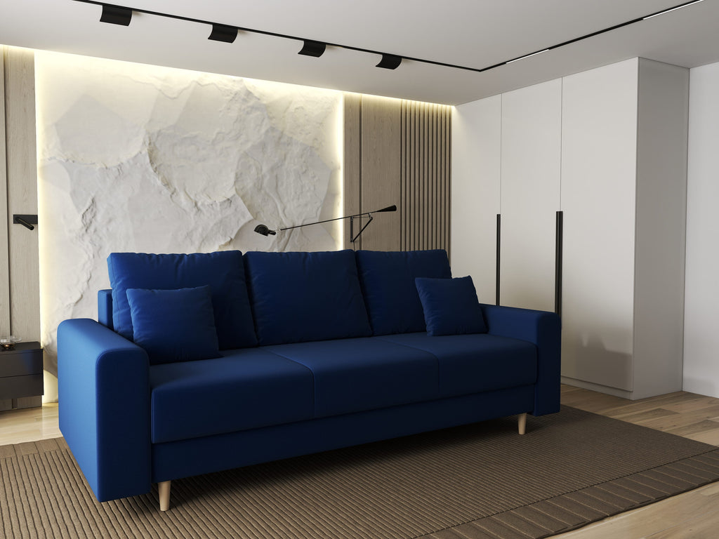Canapea extensibilă dumonde cu ladă de depozitare si sezut confortabil din spuma high-density, Kronos Royal Albastru 210x100 cm