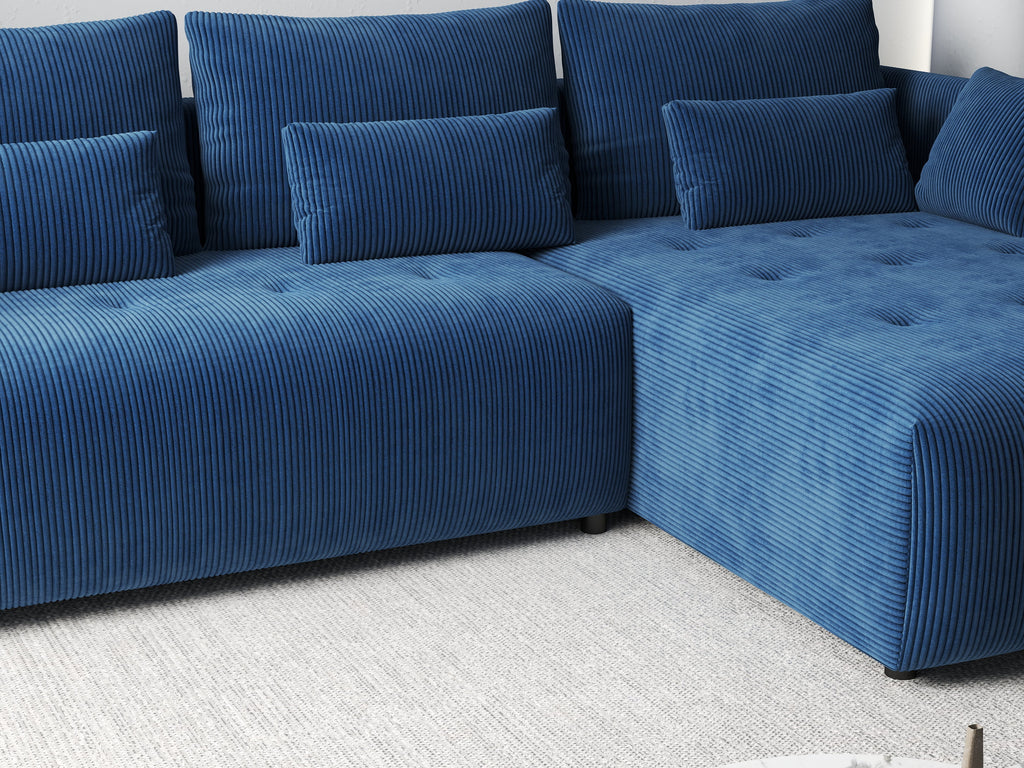 Colțar extensibil dumonde cu ladă de depozitare si sezut confortabil din spuma high-density, Malta Zoom Blue 235x185 cm