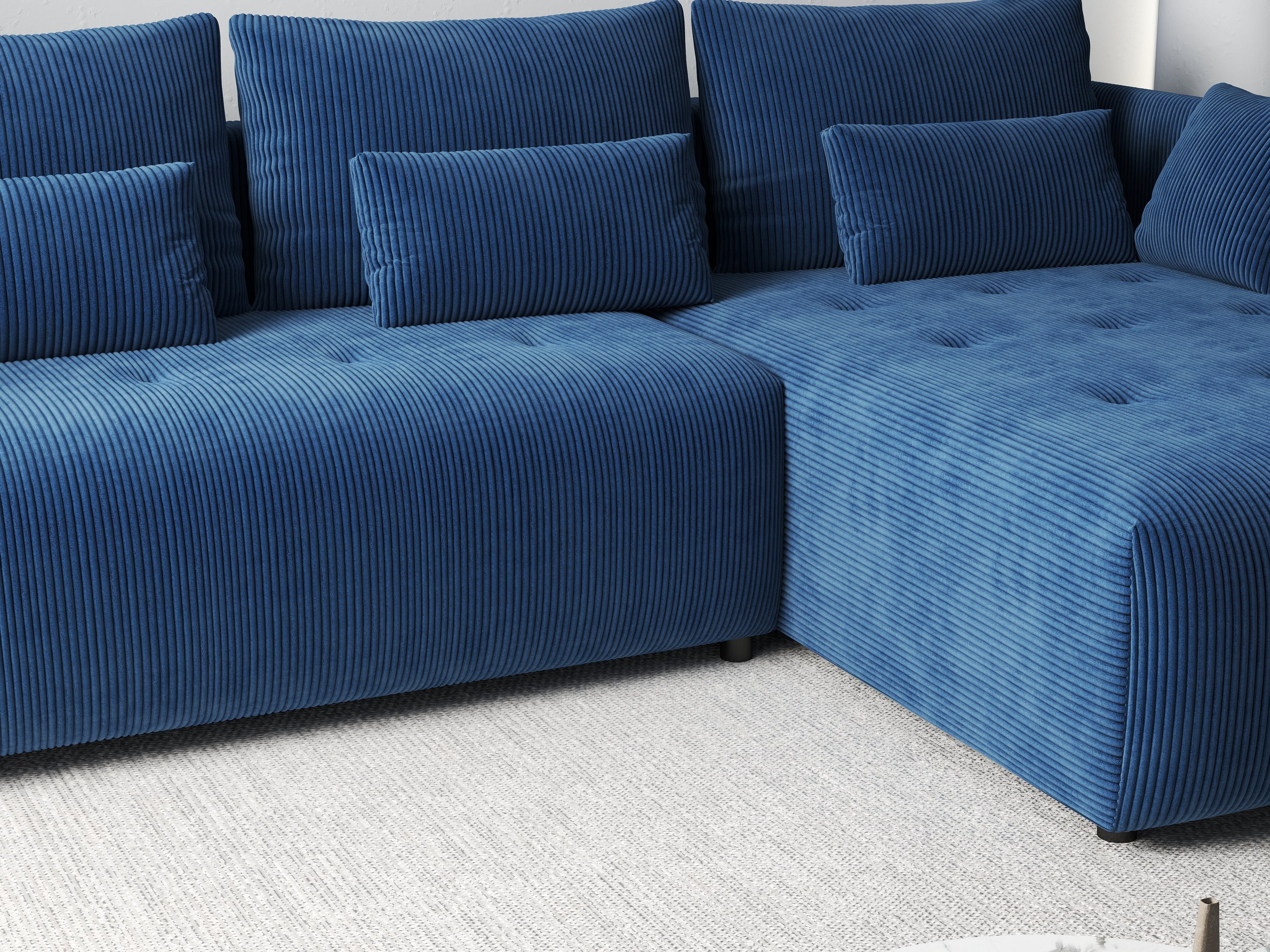 Colțar extensibil dumonde cu ladă de depozitare si sezut confortabil din spuma high-density, Malta Zoom Blue 235x185 cm