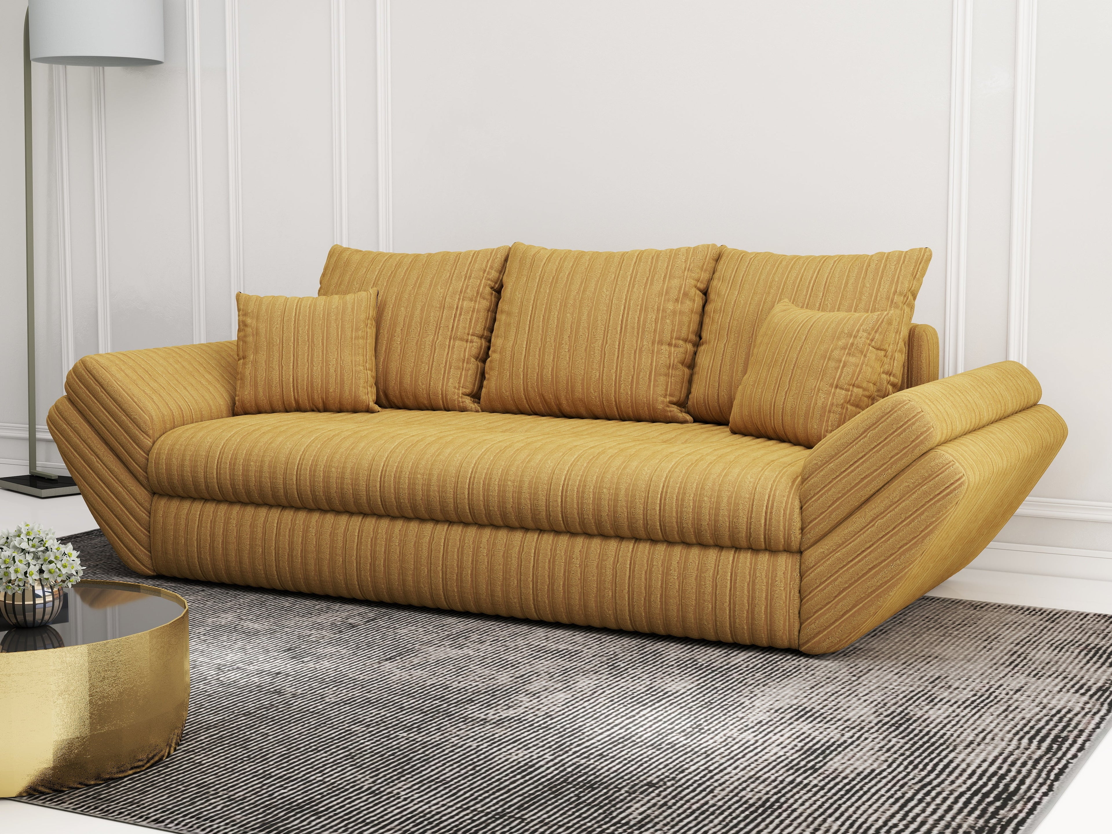 Canapea extensibilă dumonde cu ladă de depozitare si sezut confortabil din spuma high-density, Loana Ambience Mustar 250x100 cm