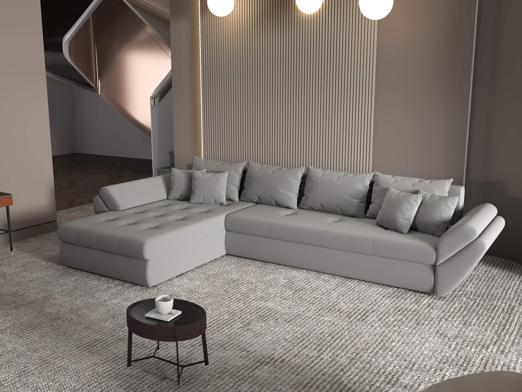 Colțar extensibil dumonde cu ladă de depozitare si sezut confortabil din spuma high-density, Loana XL Royal Gri 335x185 cm
