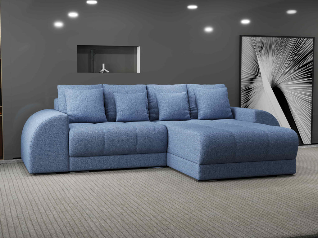 Colțar extensibil dumonde cu ladă de depozitare si sezut confortabil din spuma high-density, Verona Enjoy Albastru II 290x185 cm