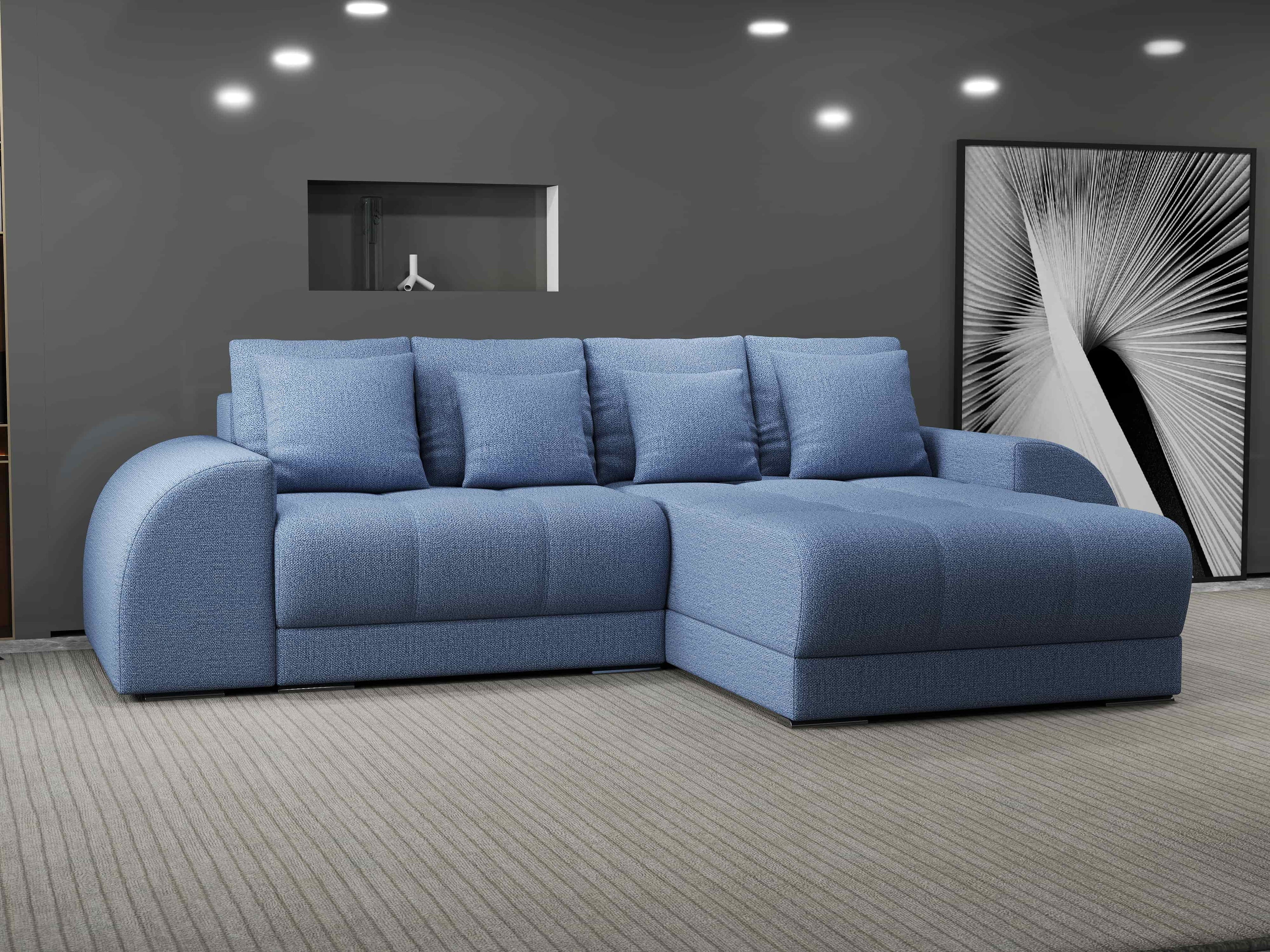 Colțar extensibil dumonde cu ladă de depozitare si sezut confortabil din spuma high-density, Verona Enjoy Albastru II 290x185 cm