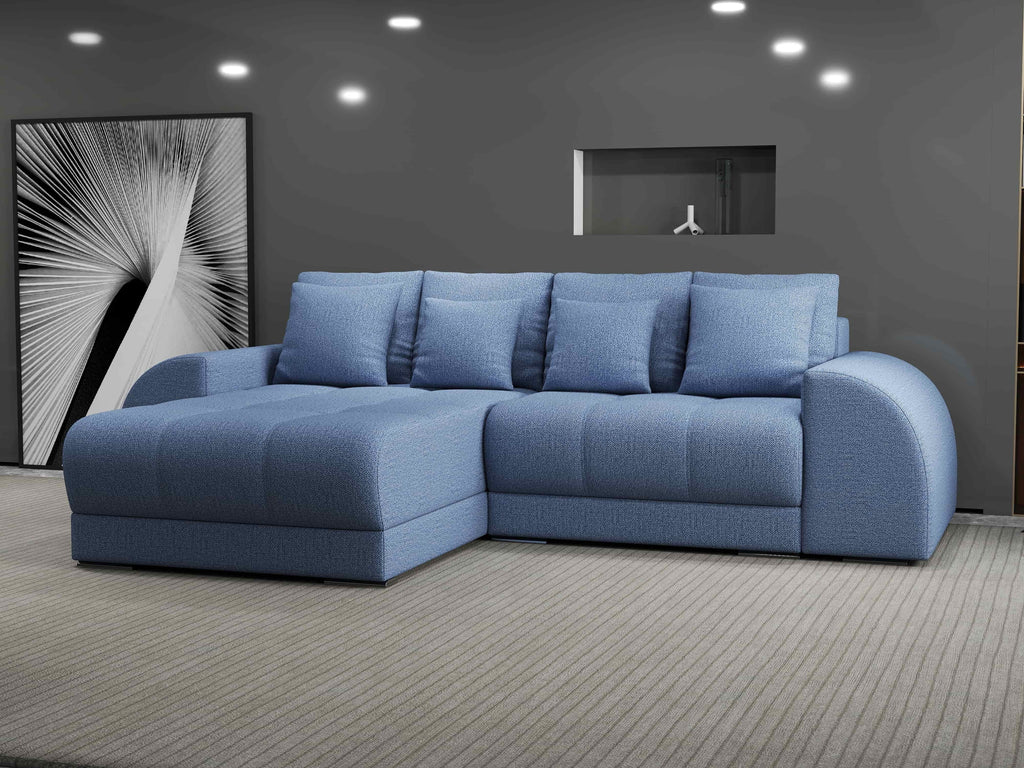 Colțar extensibil dumonde cu ladă de depozitare si sezut confortabil din spuma high-density, Verona Enjoy Albastru 290x185 cm
