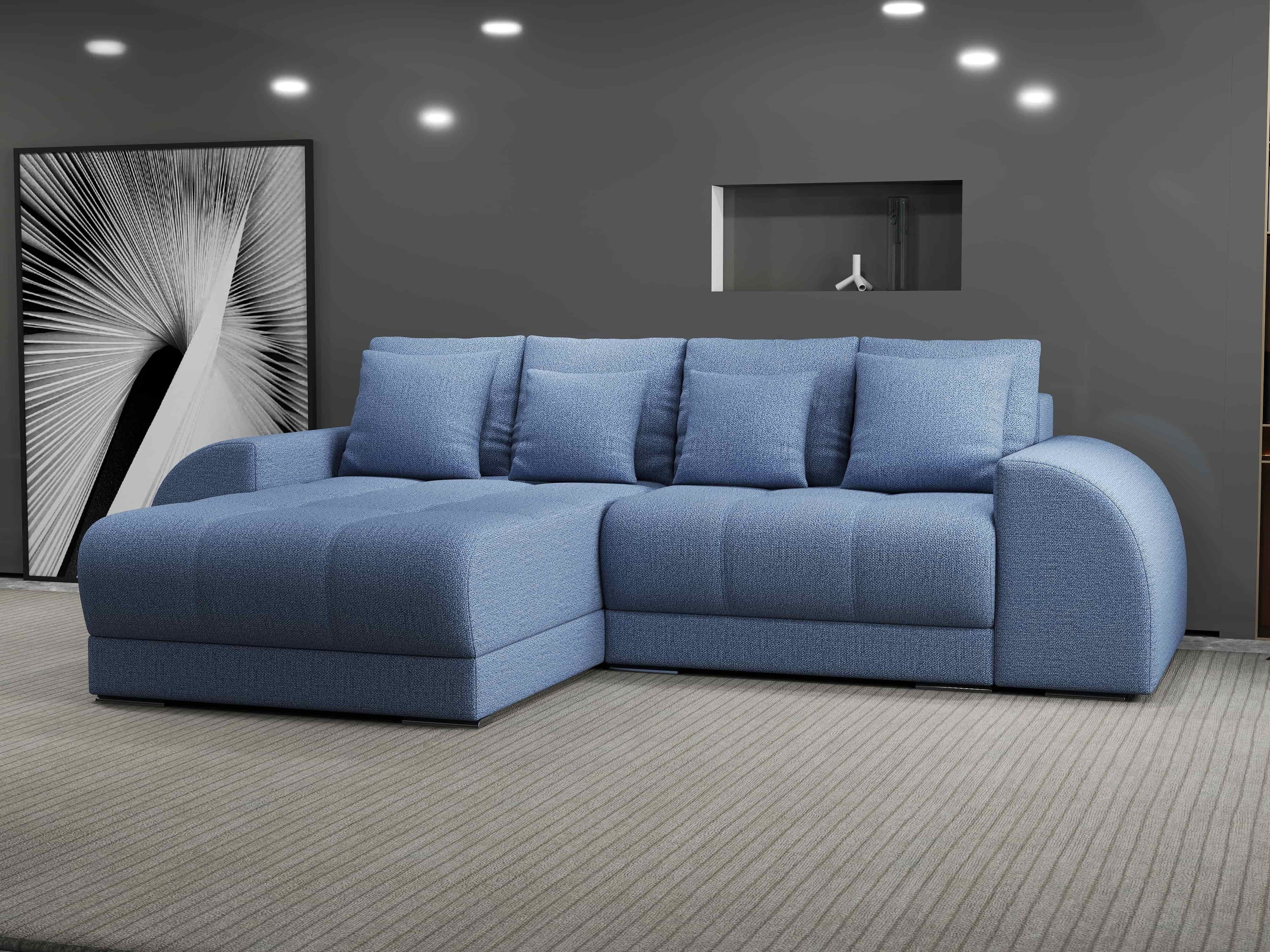 Colțar extensibil dumonde cu ladă de depozitare si sezut confortabil din spuma high-density, Verona Enjoy Albastru 290x185 cm