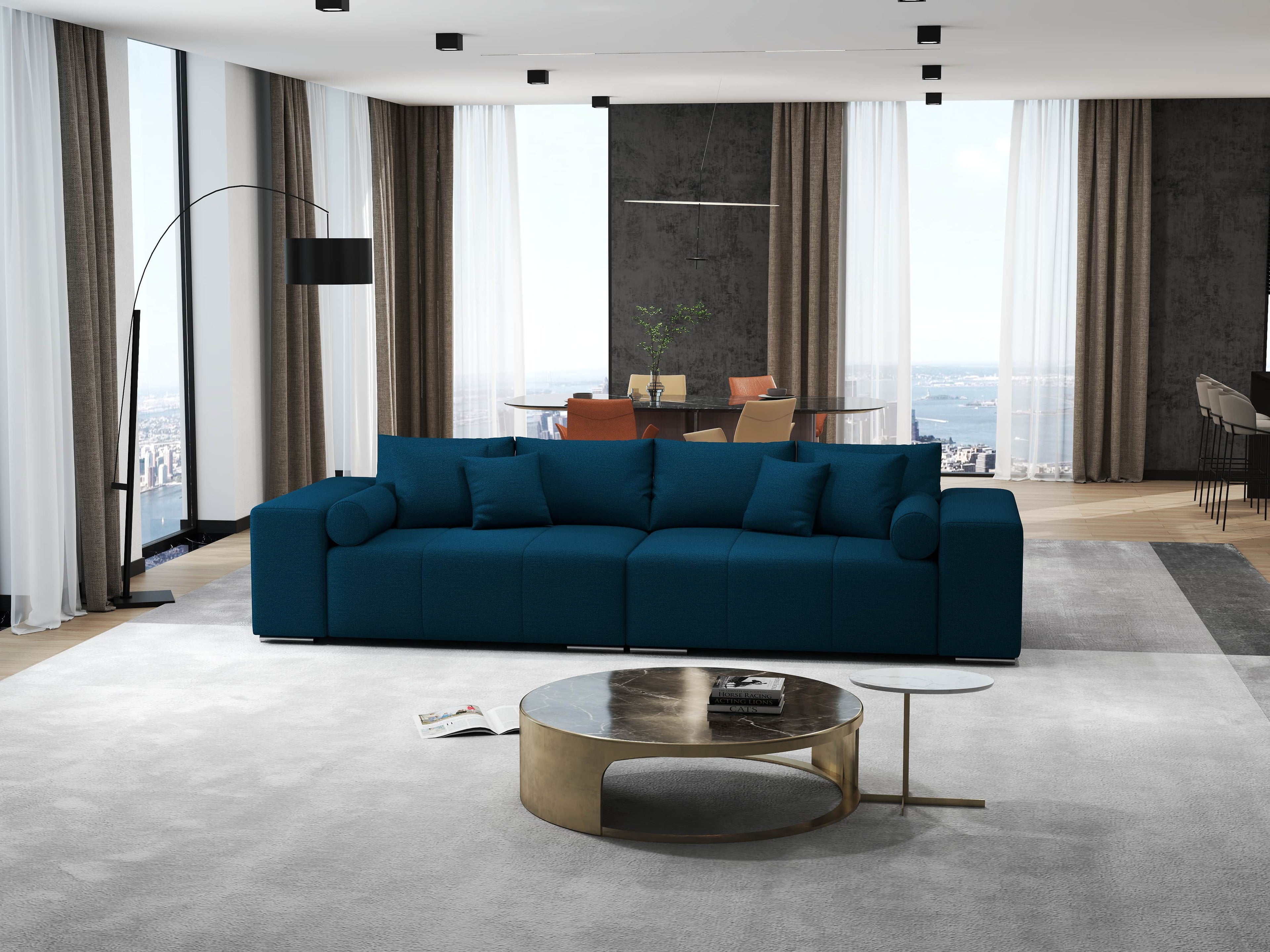 Canapea extensibilă dumonde cu ladă de depozitare si sezut confortabil din spuma high-density, Marbela Enjoy Petrol XXL 295x100 cm