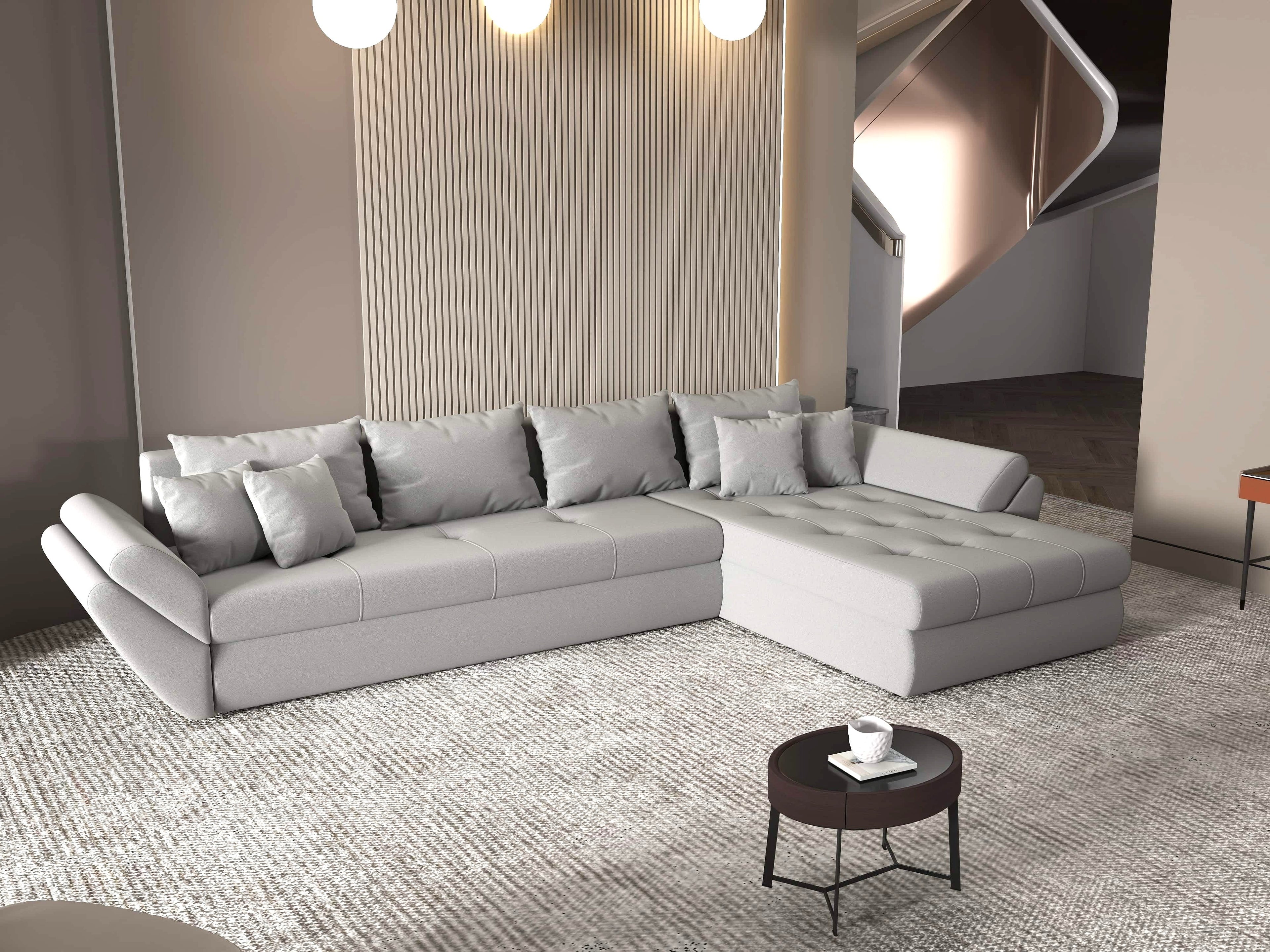 Colțar extensibil dumonde cu ladă de depozitare si sezut confortabil din spuma high-density, Loana XL Royal Antracit II 335x185 cm