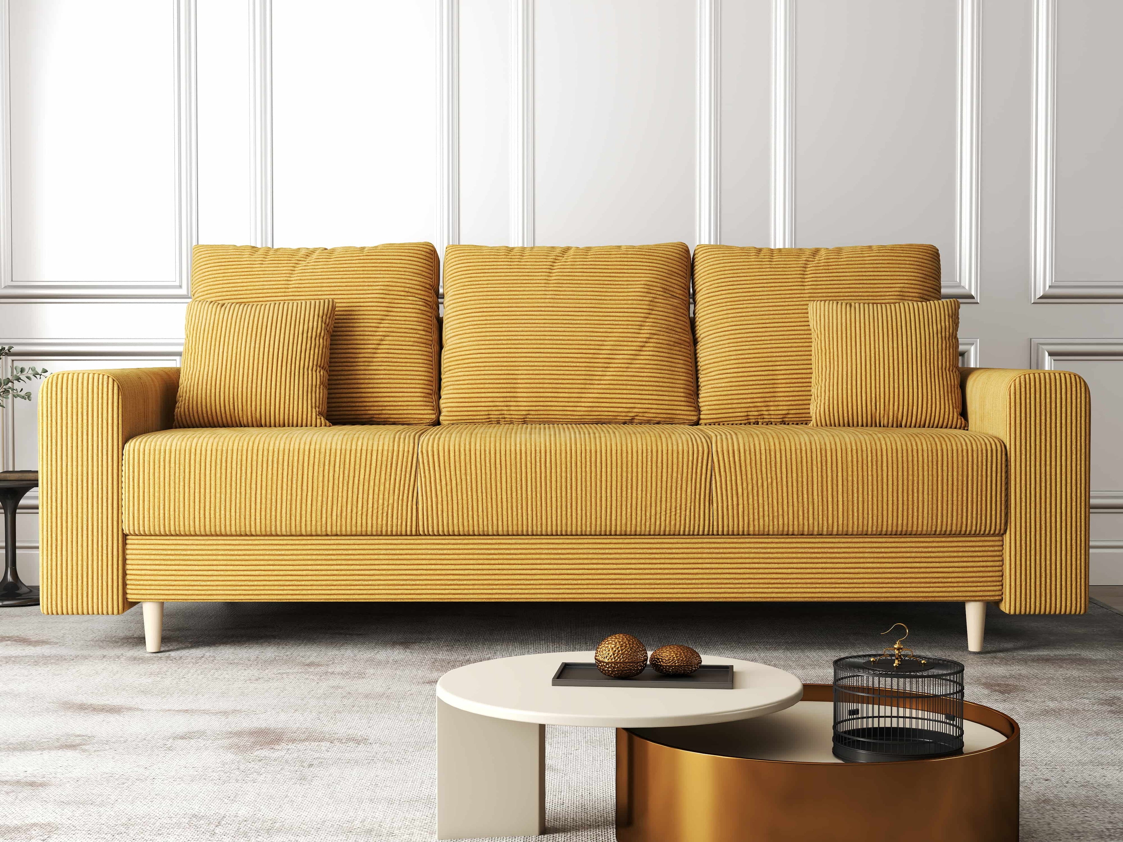 Canapea extensibilă dumonde cu ladă de depozitare si sezut confortabil din spuma high-density, Kronos Zoom Mustar 210x100 cm