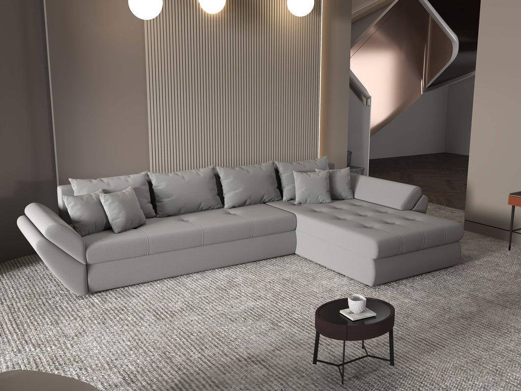 Colțar extensibil dumonde cu ladă de depozitare si sezut confortabil din spuma high-density, Loana XL Royal Gri II 335x185 cm