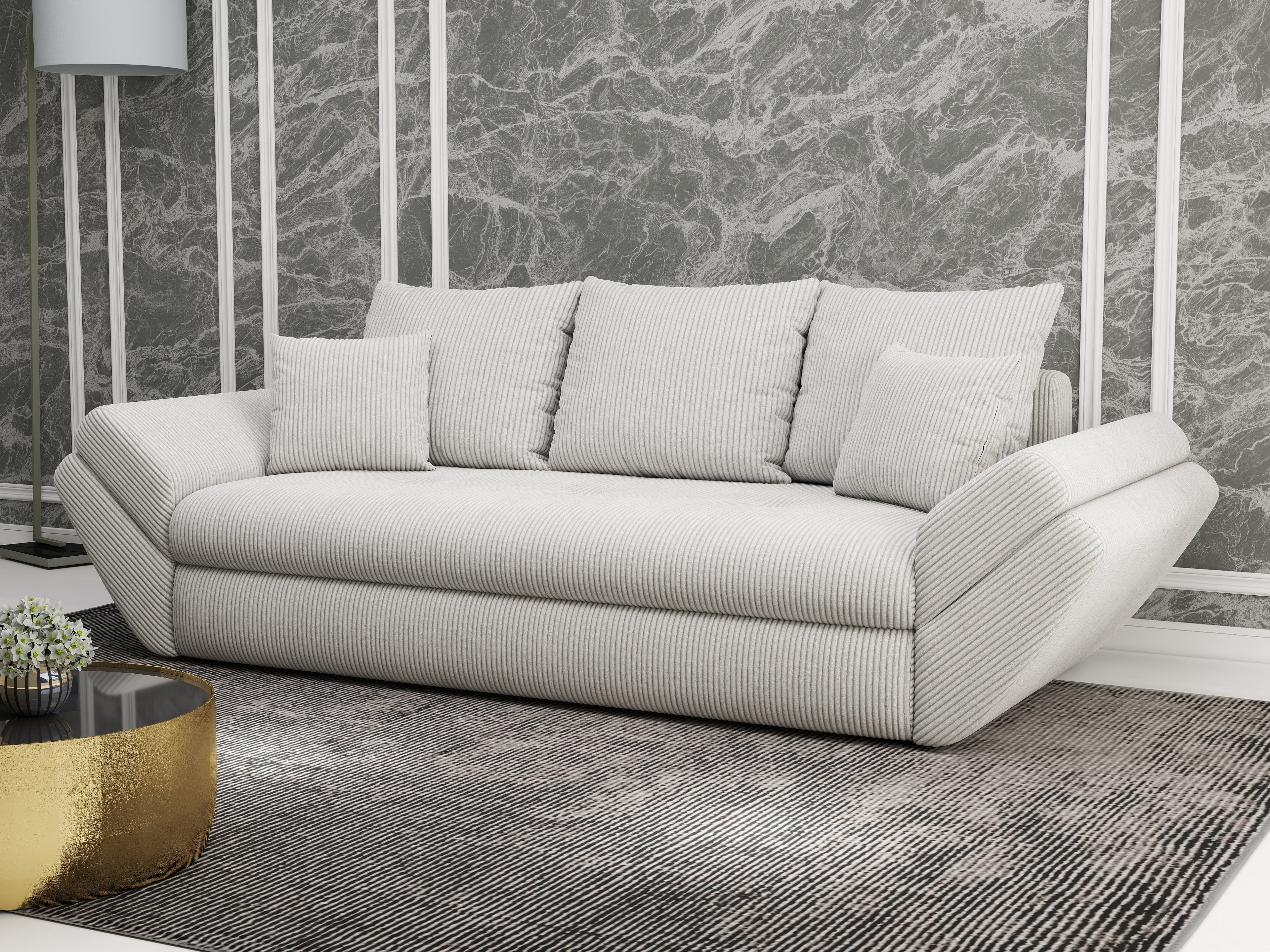 Canapea extensibilă dumonde cu ladă de depozitare si sezut confortabil din spuma high-density, Loana Zoom Cream 250x100 cm