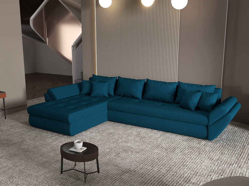 Colțar extensibil dumonde cu ladă de depozitare si sezut confortabil din spuma high-density, Loana XL Enjoy Petrol 335x185 cm