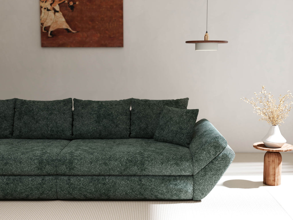 Canapea extensibilă dumonde cu ladă de depozitare si sezut confortabil din spuma high-density, Loana Euphoria Verde 300x100 cm