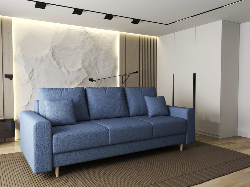 Canapea extensibilă dumonde cu ladă de depozitare si sezut confortabil din spuma high-density, Kronos Enjoy Albastru 210x100 cm
