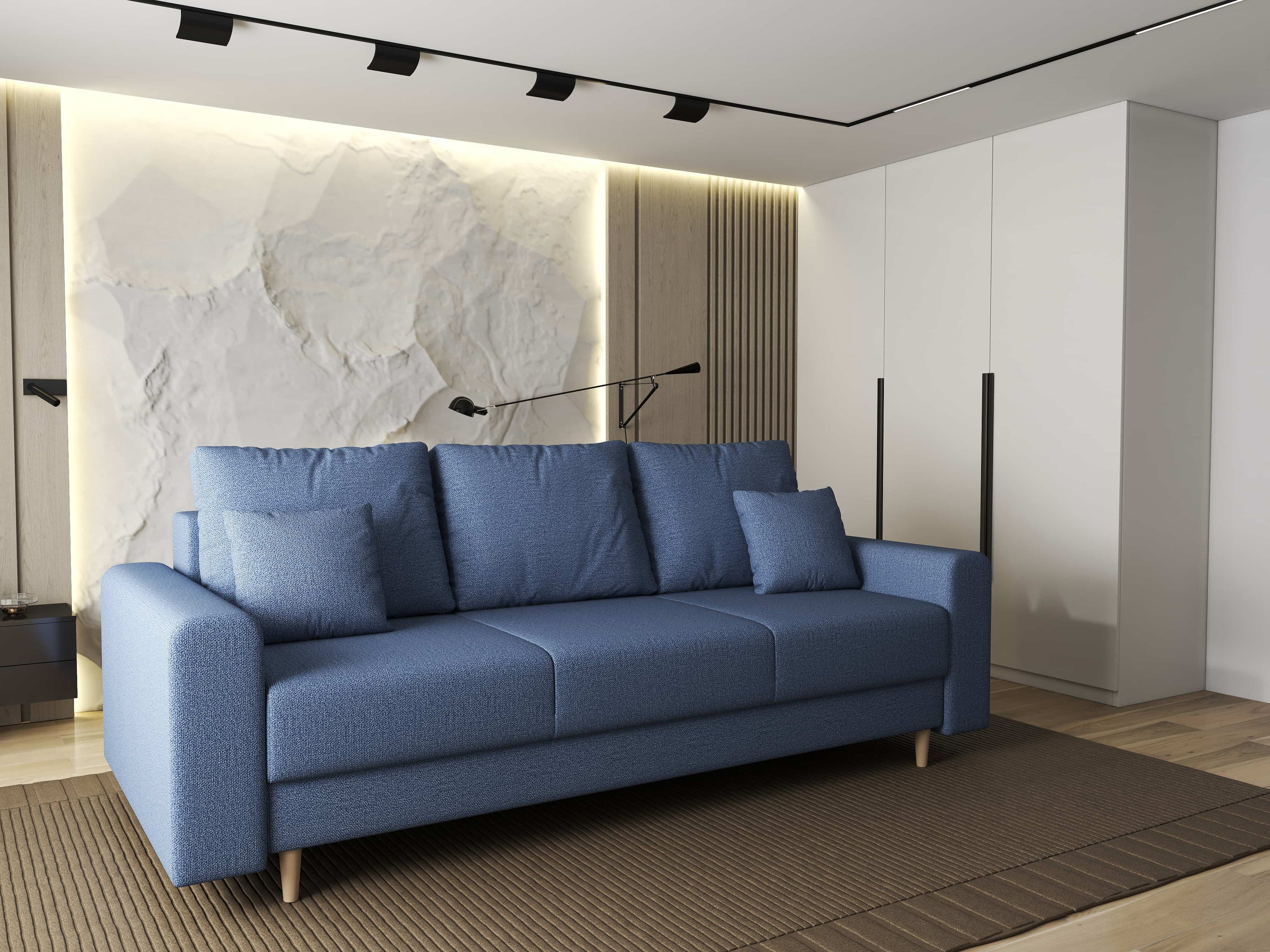 Canapea extensibilă dumonde cu ladă de depozitare si sezut confortabil din spuma high-density, Kronos Enjoy Albastru 210x100 cm