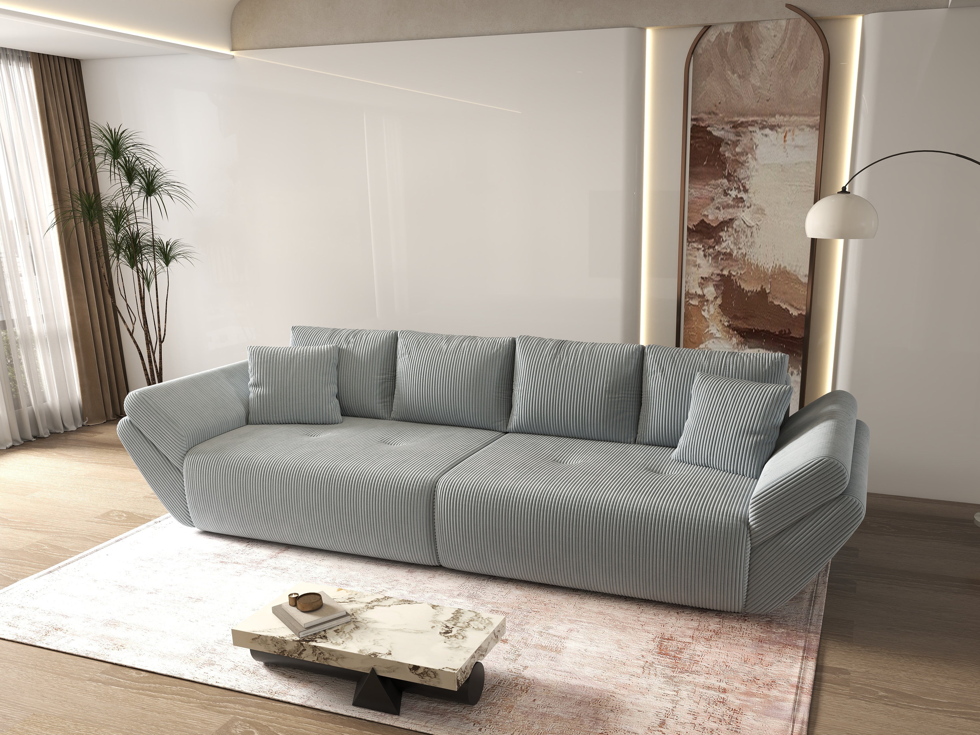 Canapea extensibilă dumonde cu ladă de depozitare si sezut confortabil din spuma high-density, Berlin Zoom Gri 300x100 cm