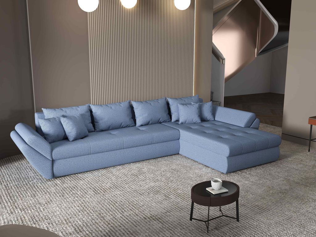 Colțar extensibil dumonde cu ladă de depozitare si sezut confortabil din spuma high-density, Loana XL Enjoy Albastru II 335x185 cm