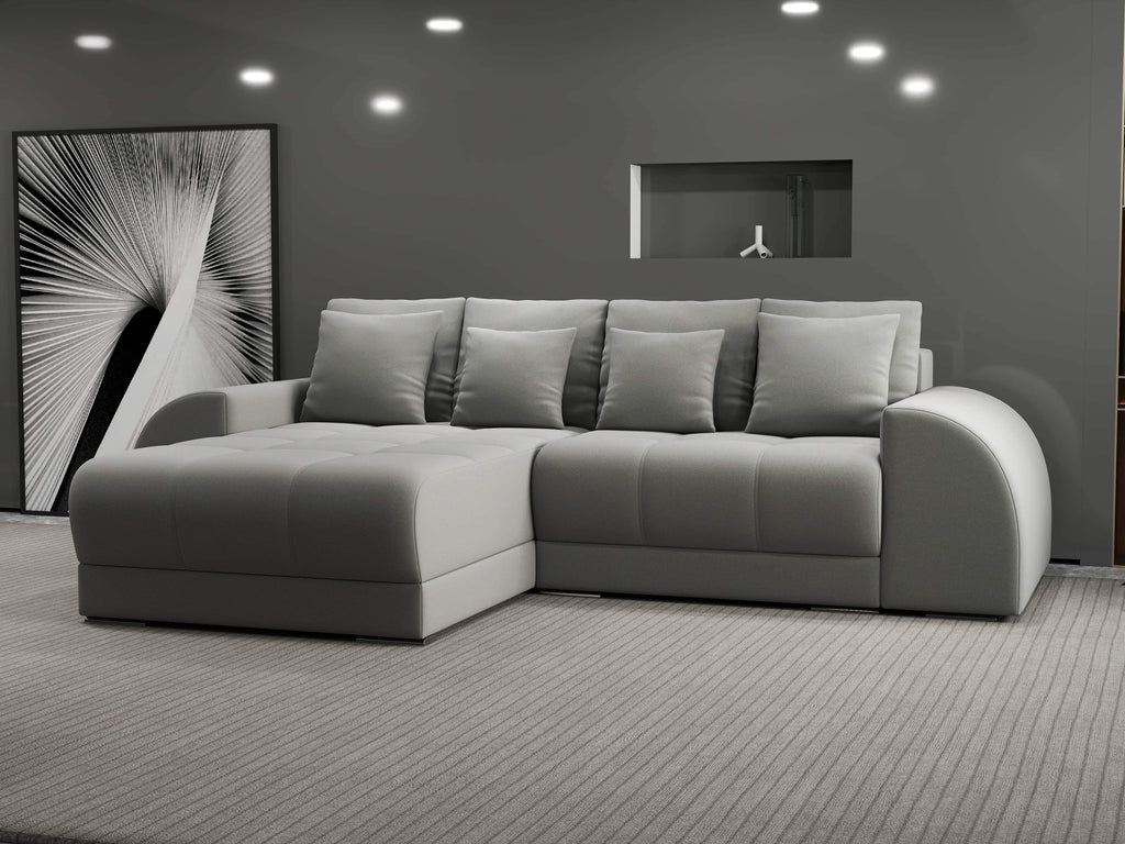 Colțar extensibil dumonde cu ladă de depozitare si sezut confortabil din spuma high-density, Verona Royal Gri 290x185 cm