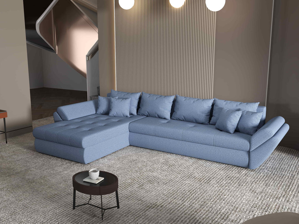 Colțar extensibil dumonde cu ladă de depozitare si sezut confortabil din spuma high-density, Loana XL Enjoy Albastru 335x185 cm