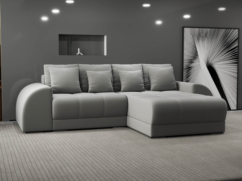 Colțar extensibil dumonde cu ladă de depozitare si sezut confortabil din spuma high-density, Verona Royal Gri II 290x185 cm