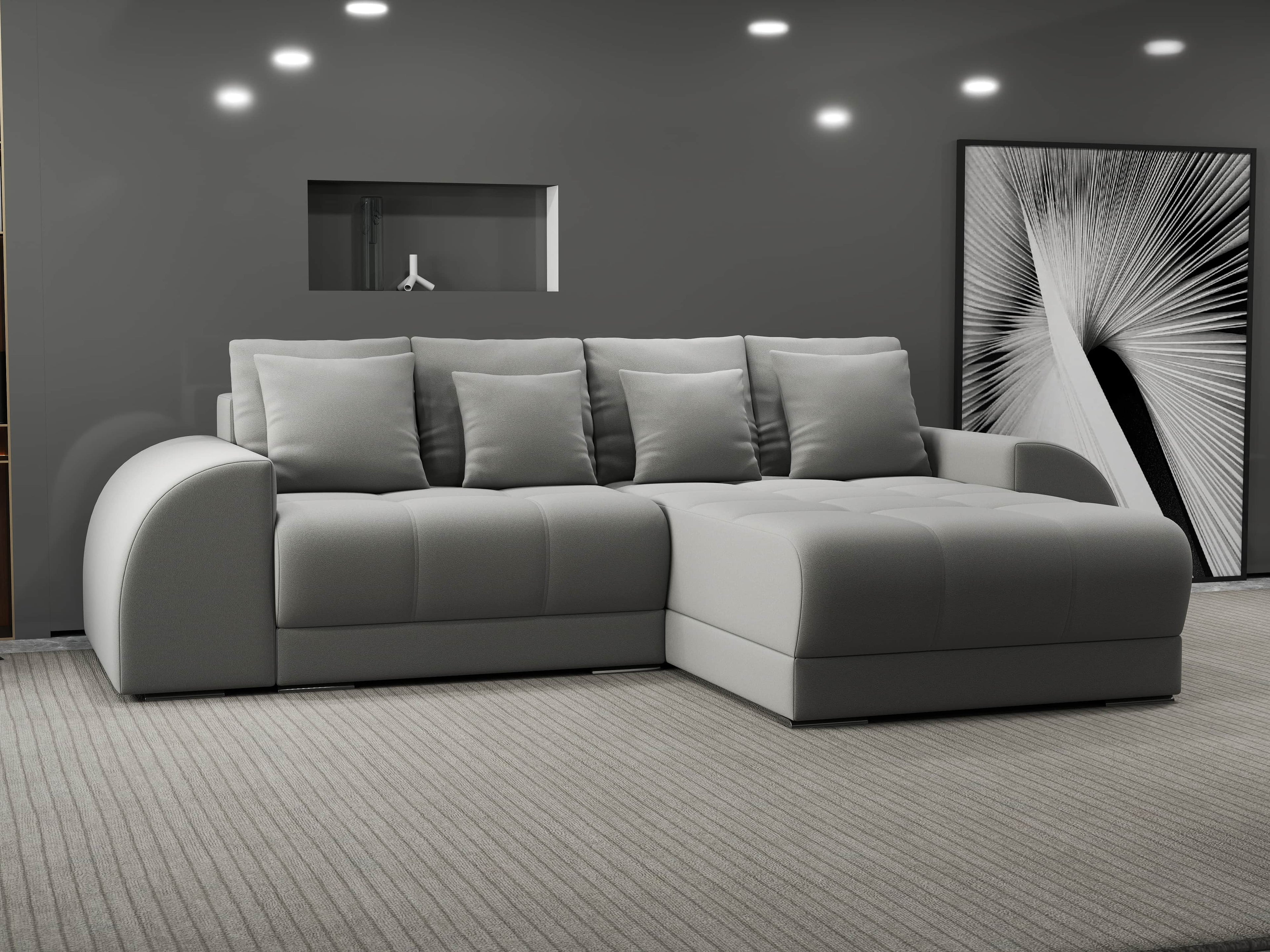 Colțar extensibil dumonde cu ladă de depozitare si sezut confortabil din spuma high-density, Verona Royal Gri II 290x185 cm