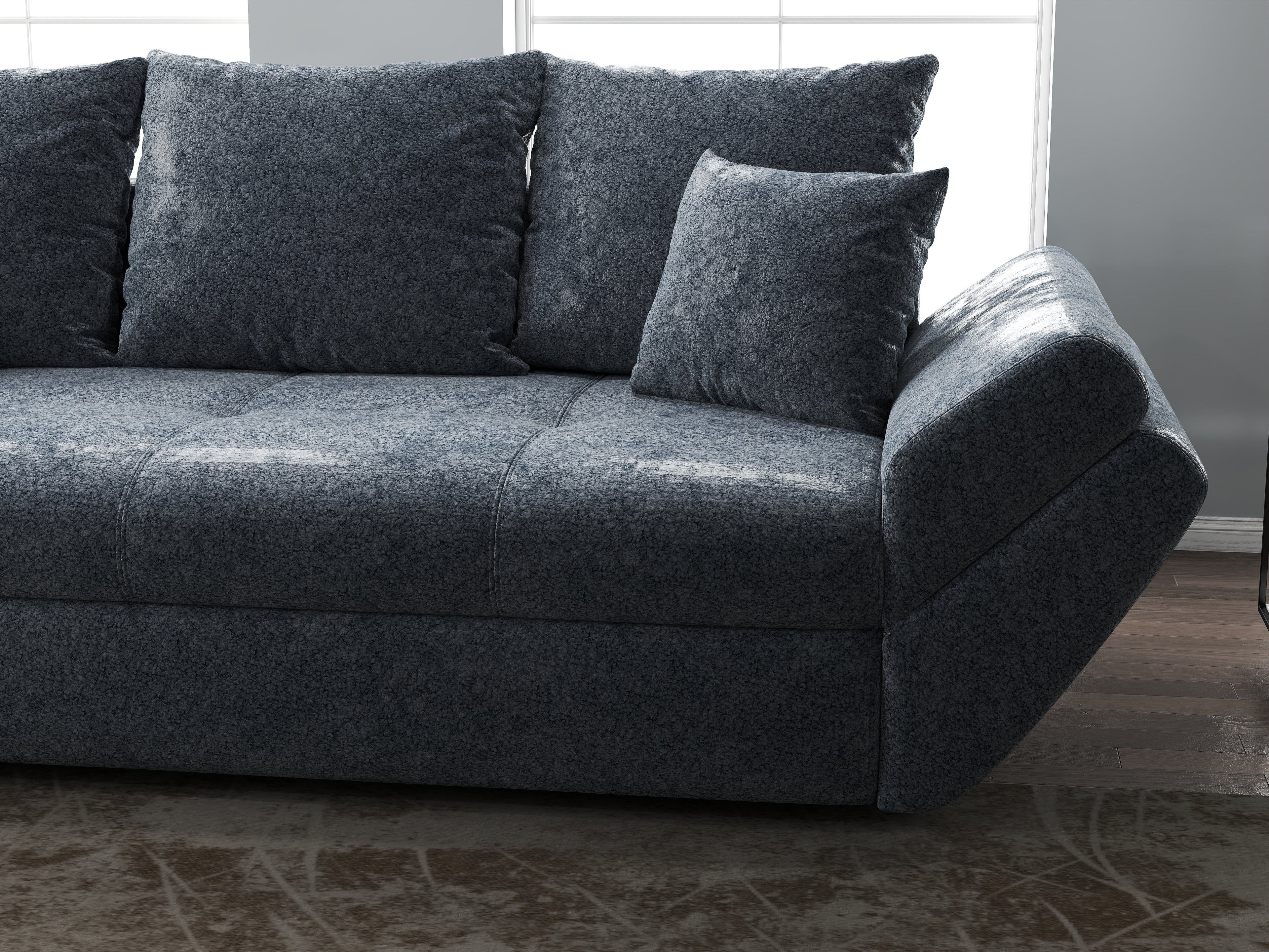Canapea extensibilă dumonde cu ladă de depozitare si sezut confortabil din spuma high-density, Loana Euphoria Grafit 250x100 cm