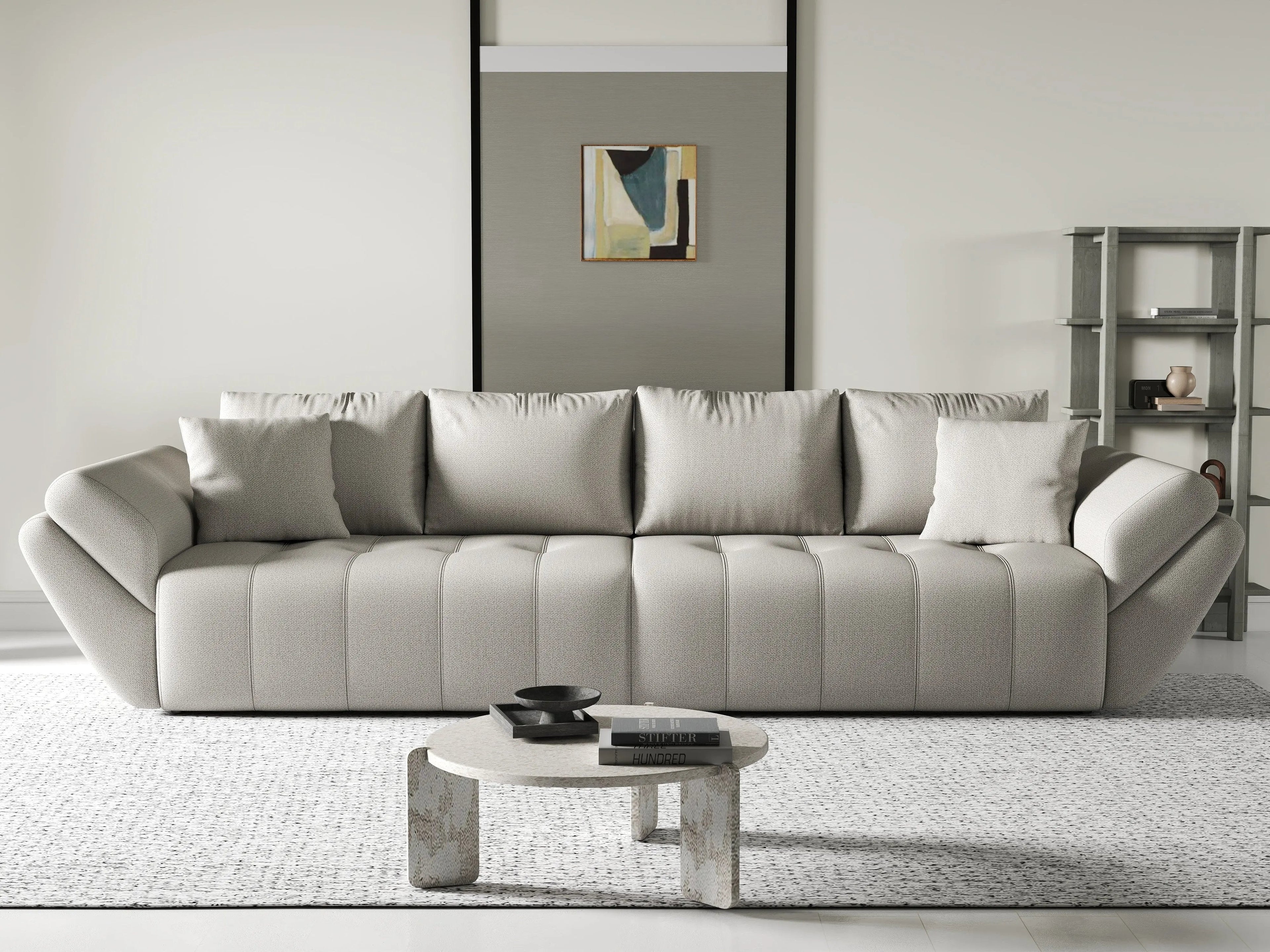 Canapea extensibilă dumonde cu ladă de depozitare si sezut confortabil din spuma high-density, Berlin Enjoy Beige 300x100 cm