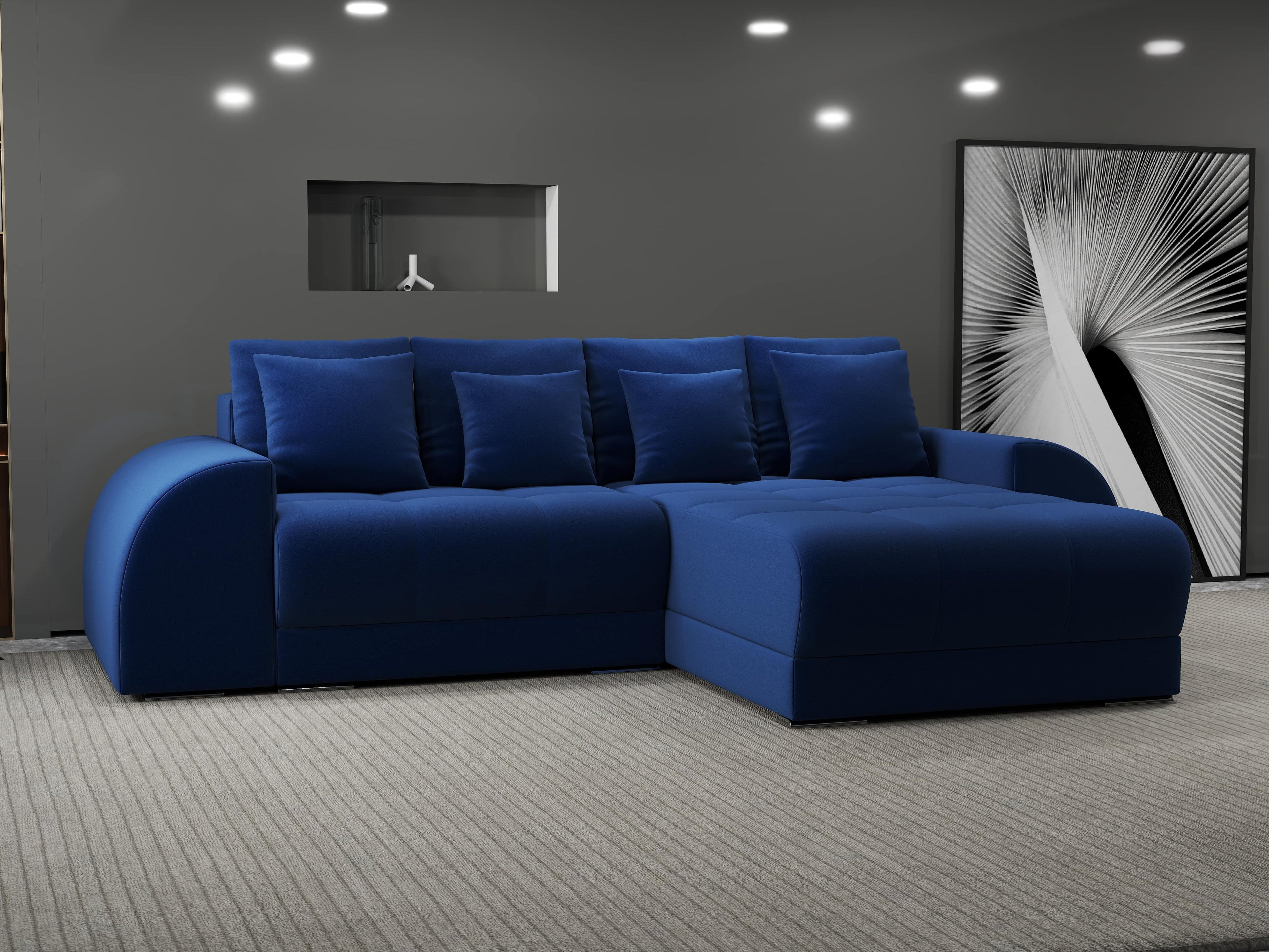 Colțar extensibil dumonde cu ladă de depozitare si sezut confortabil din spuma high-density, Verona Royal Albastru II 290x185 cm
