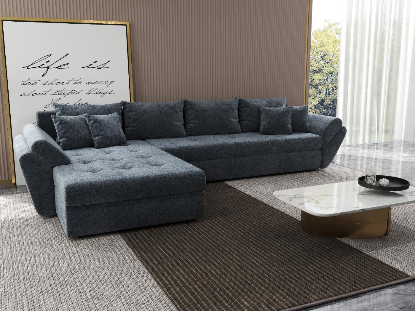Colțar extensibil dumonde cu ladă de depozitare si sezut confortabil din spuma high-density, Loana XL Euphoria Grafit 335x185 cm