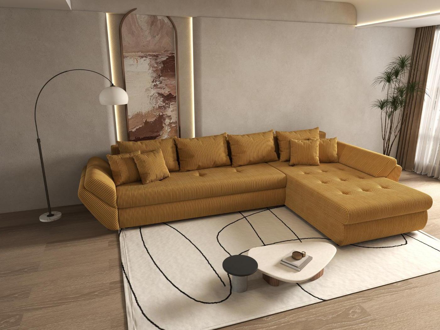 Colțar extensibil dumonde cu ladă de depozitare si sezut confortabil din spuma high-density, Loana XL Zoom Mustar II 335x185 cm