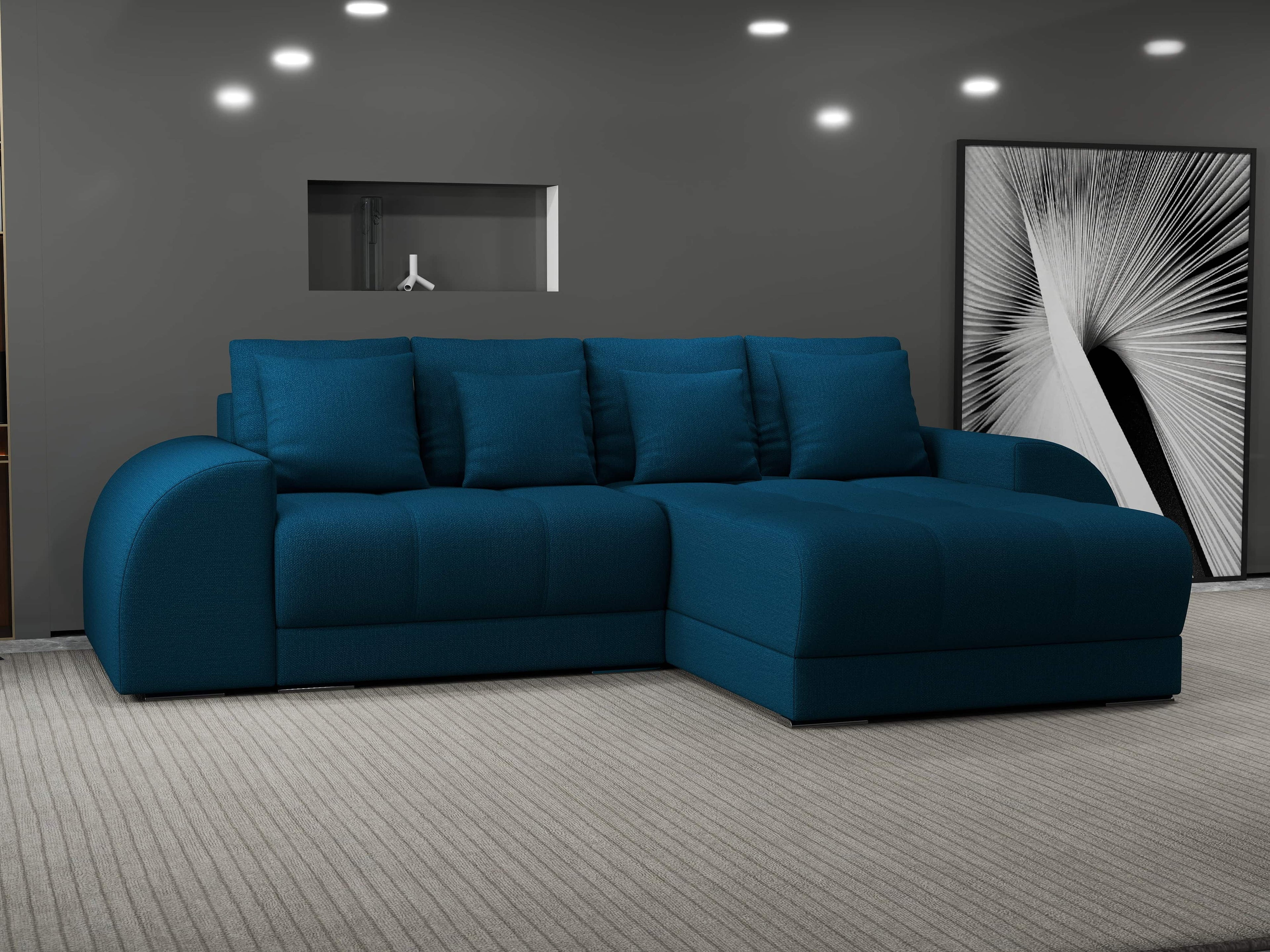 Colțar extensibil dumonde cu ladă de depozitare si sezut confortabil din spuma high-density, Verona Enjoy Petrol II 290x185 cm