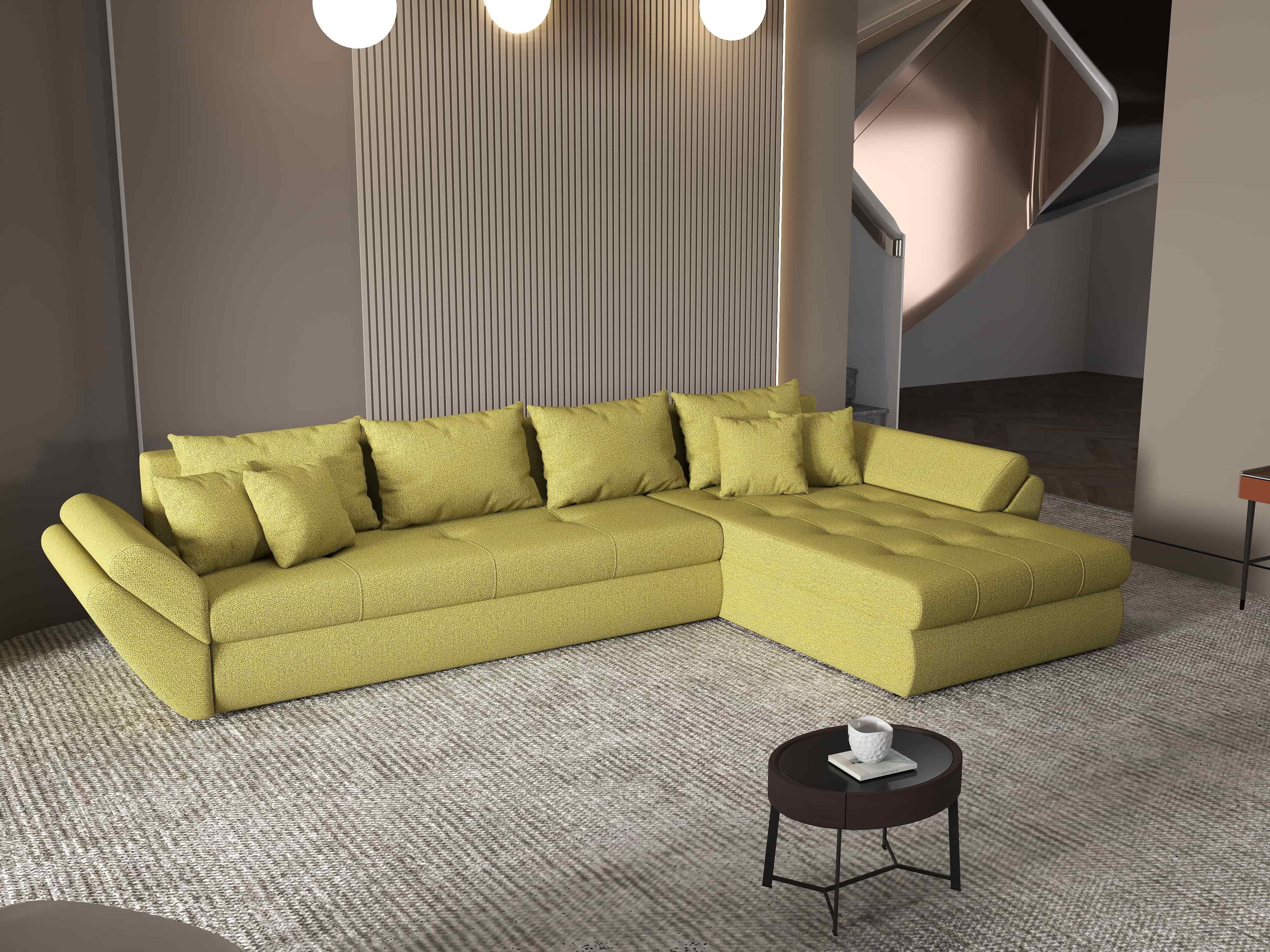 Colțar extensibil dumonde cu ladă de depozitare si sezut confortabil din spuma high-density, Loana XL Enjoy Verde II 335x185 cm
