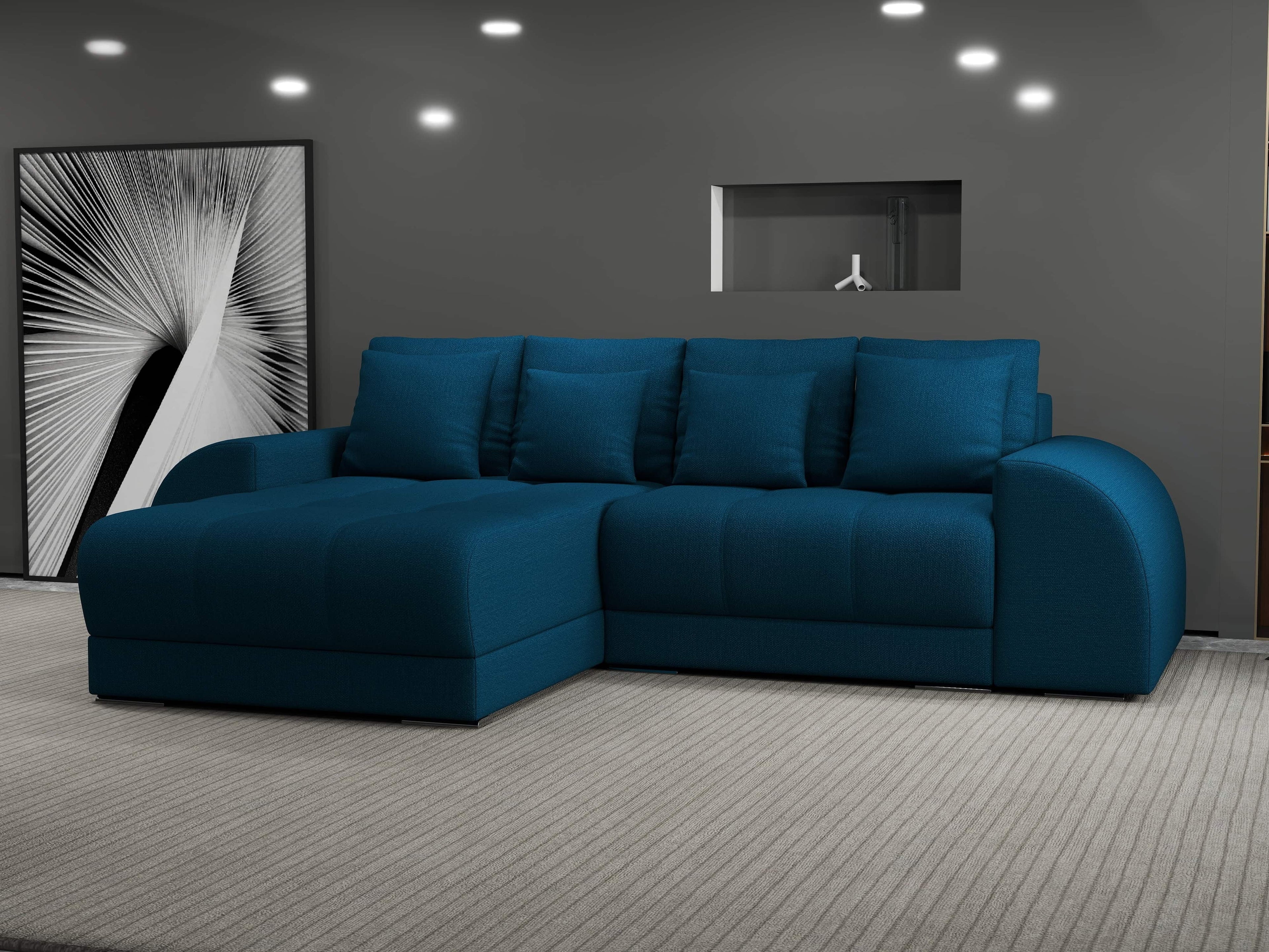 Colțar extensibil dumonde cu ladă de depozitare si sezut confortabil din spuma high-density, Verona Enjoy Petrol 290x185 cm
