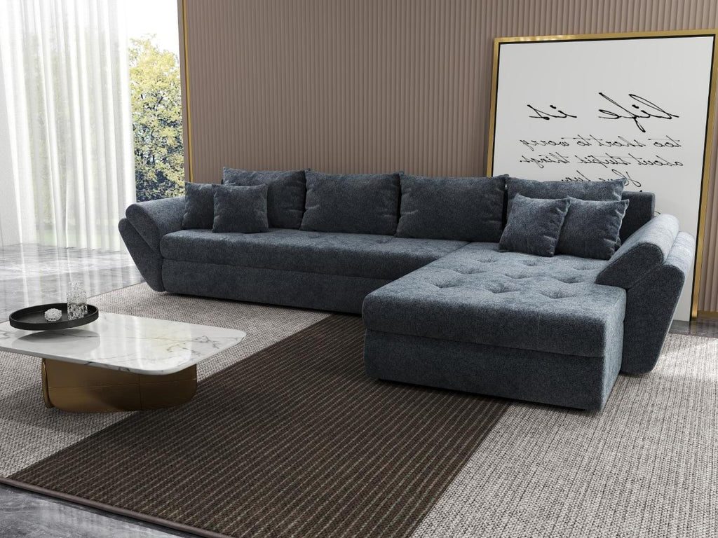 Colțar extensibil dumonde cu ladă de depozitare si sezut confortabil din spuma high-density, Loana XL Euphoria Grafit II 335x185 cm