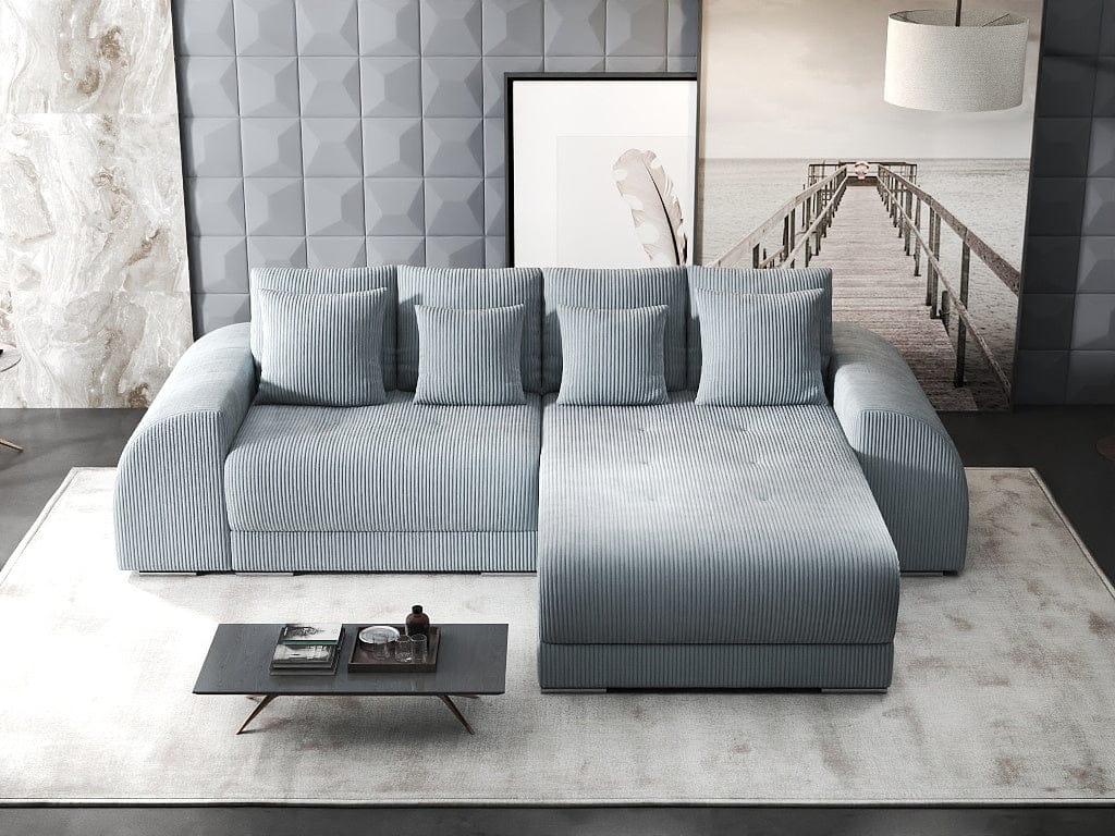 Colțar extensibil dumonde cu ladă de depozitare si sezut confortabil din spuma high-density, Verona Zoom Gri II 290x185 cm