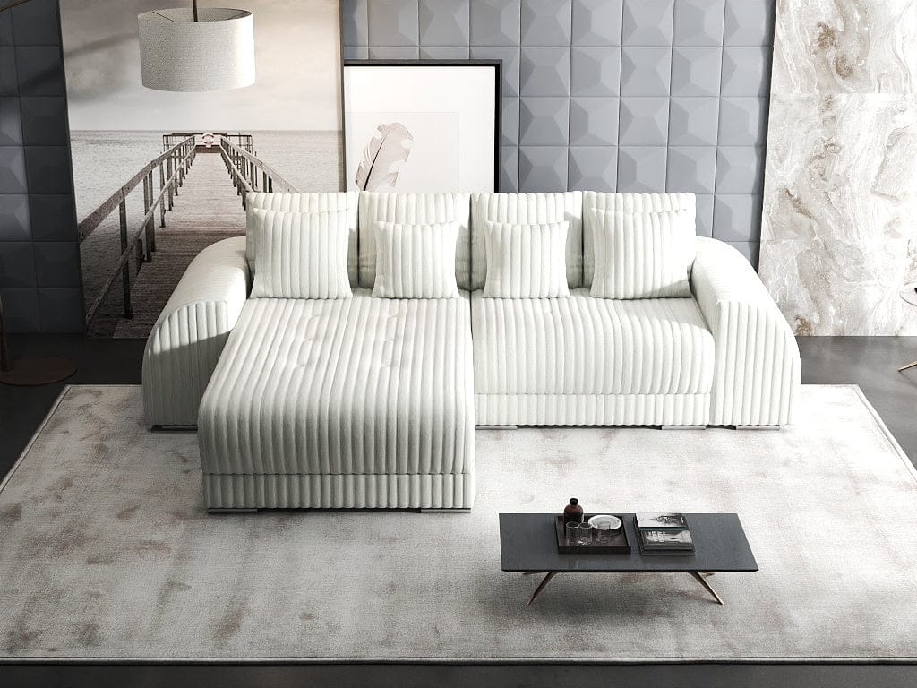 Colțar extensibil dumonde cu ladă de depozitare si sezut confortabil din spuma high-density, Verona Ambience Ivory 290x185 cm