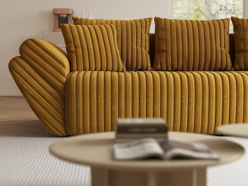 Canapea extensibilă dumonde cu ladă de depozitare si sezut confortabil din spuma high-density, Berlin Ambience Mustar 250x100 cm
