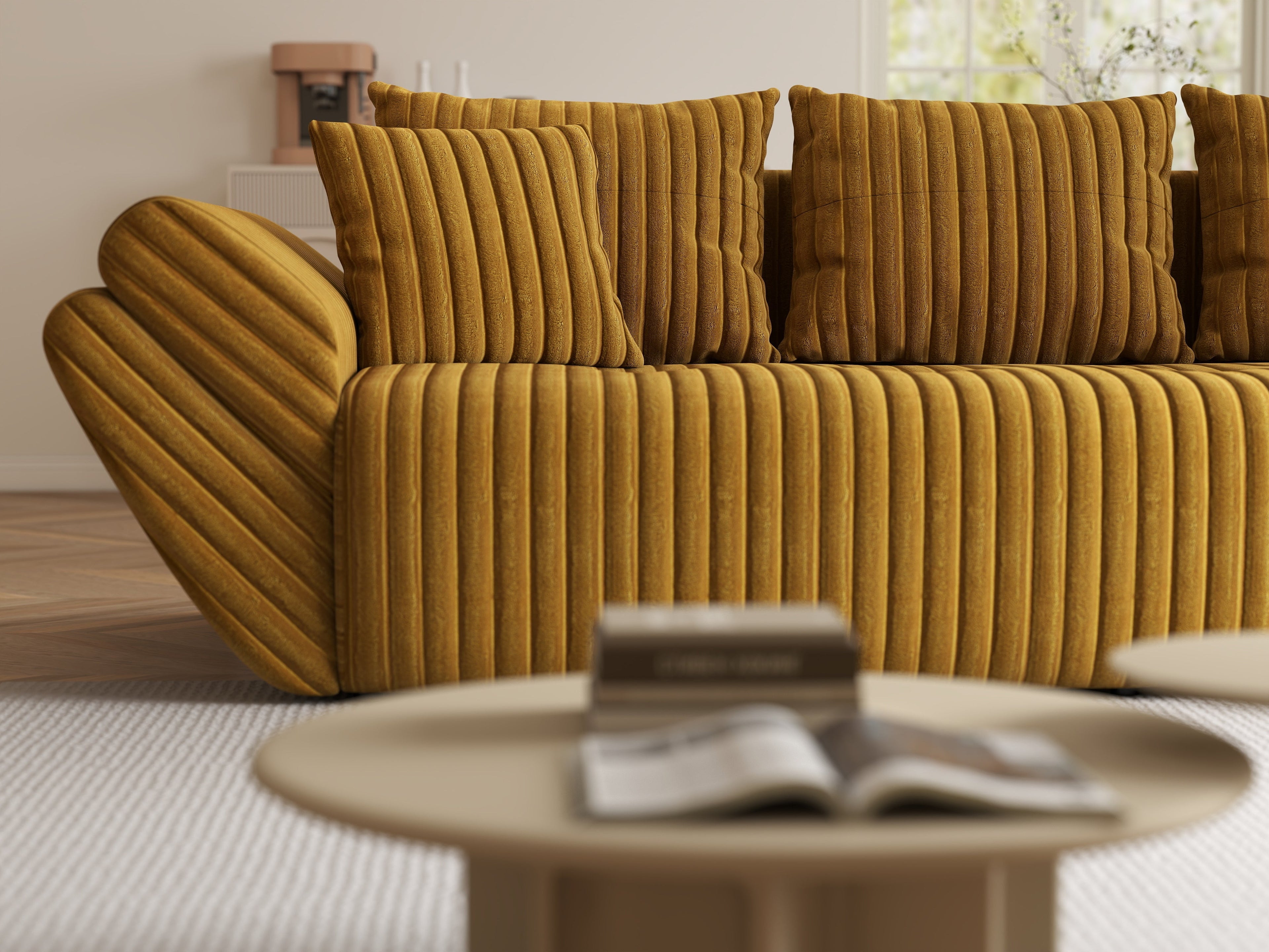 Canapea extensibilă dumonde cu ladă de depozitare si sezut confortabil din spuma high-density, Berlin Ambience Mustar 250x100 cm