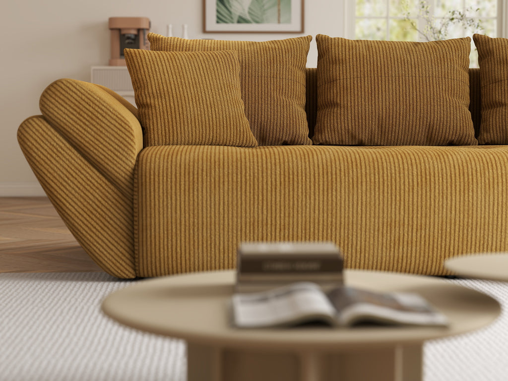 Canapea extensibilă dumonde cu ladă de depozitare si sezut confortabil din spuma high-density, Berlin Zoom Mustar 250x100 cm