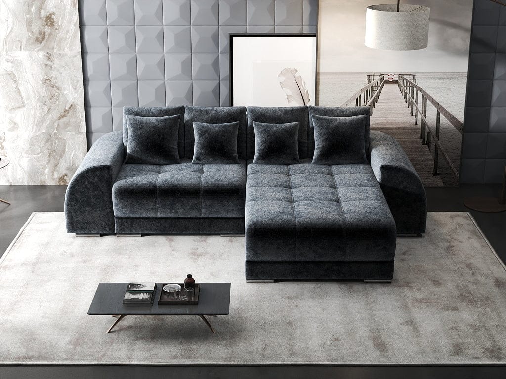 Colțar extensibil dumonde cu ladă de depozitare si sezut confortabil din spuma high-density, Verona Euphoria Grafit II 290x185 cm