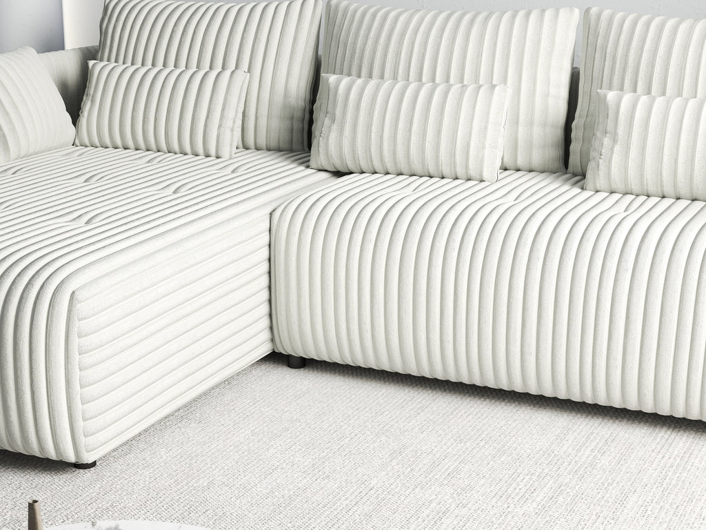 Colțar extensibil dumonde cu ladă de depozitare si sezut confortabil din spuma high-density, Malta Ambience White 235x185 cm