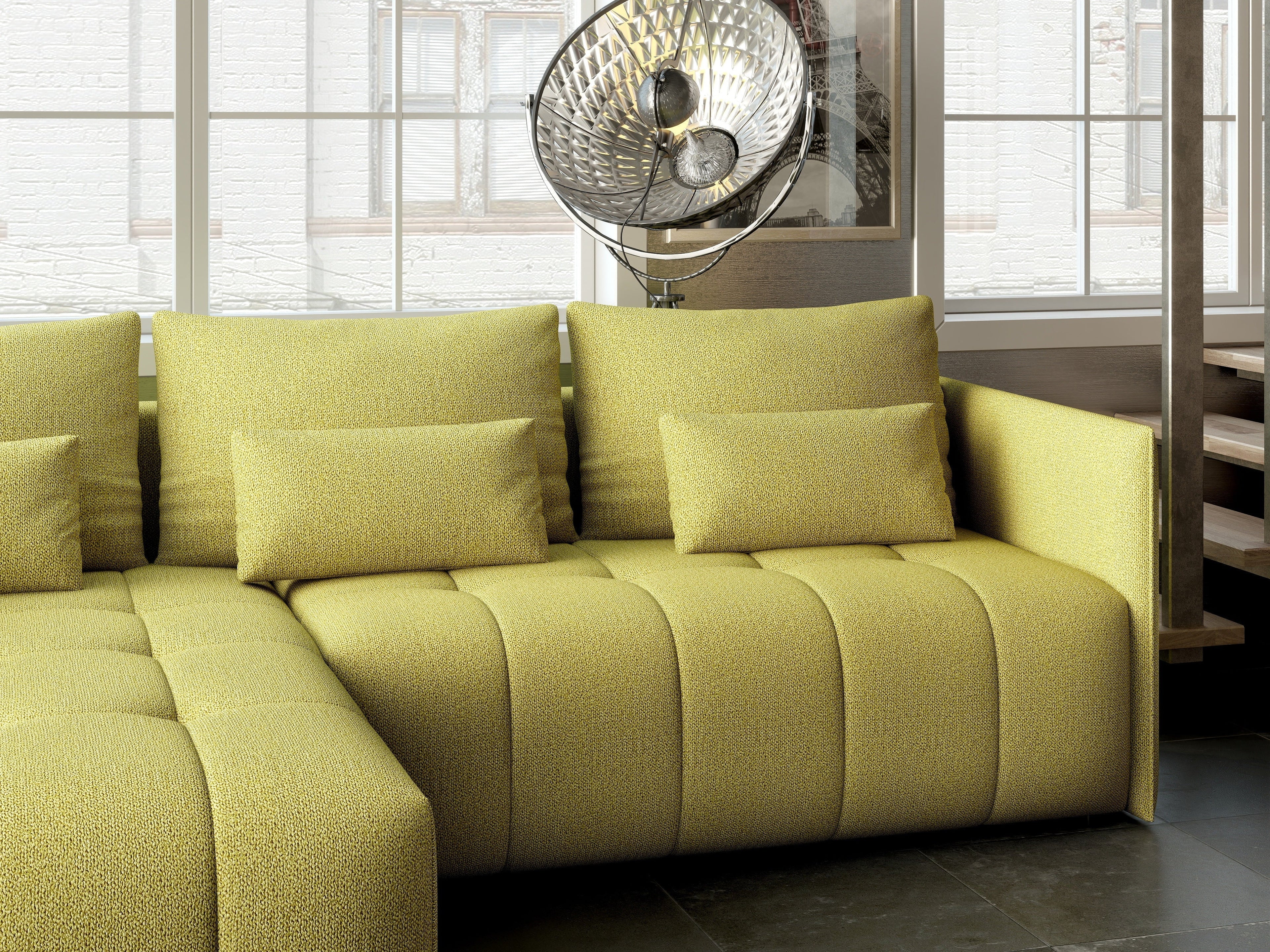 Colțar extensibil dumonde cu ladă de depozitare si sezut confortabil din spuma high-density, Malta Enjoy Green 235x185 cm