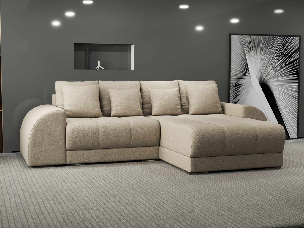 Colțar extensibil dumonde cu ladă de depozitare si sezut confortabil din spuma high-density, Verona Enjoy Camel II 290x185 cm