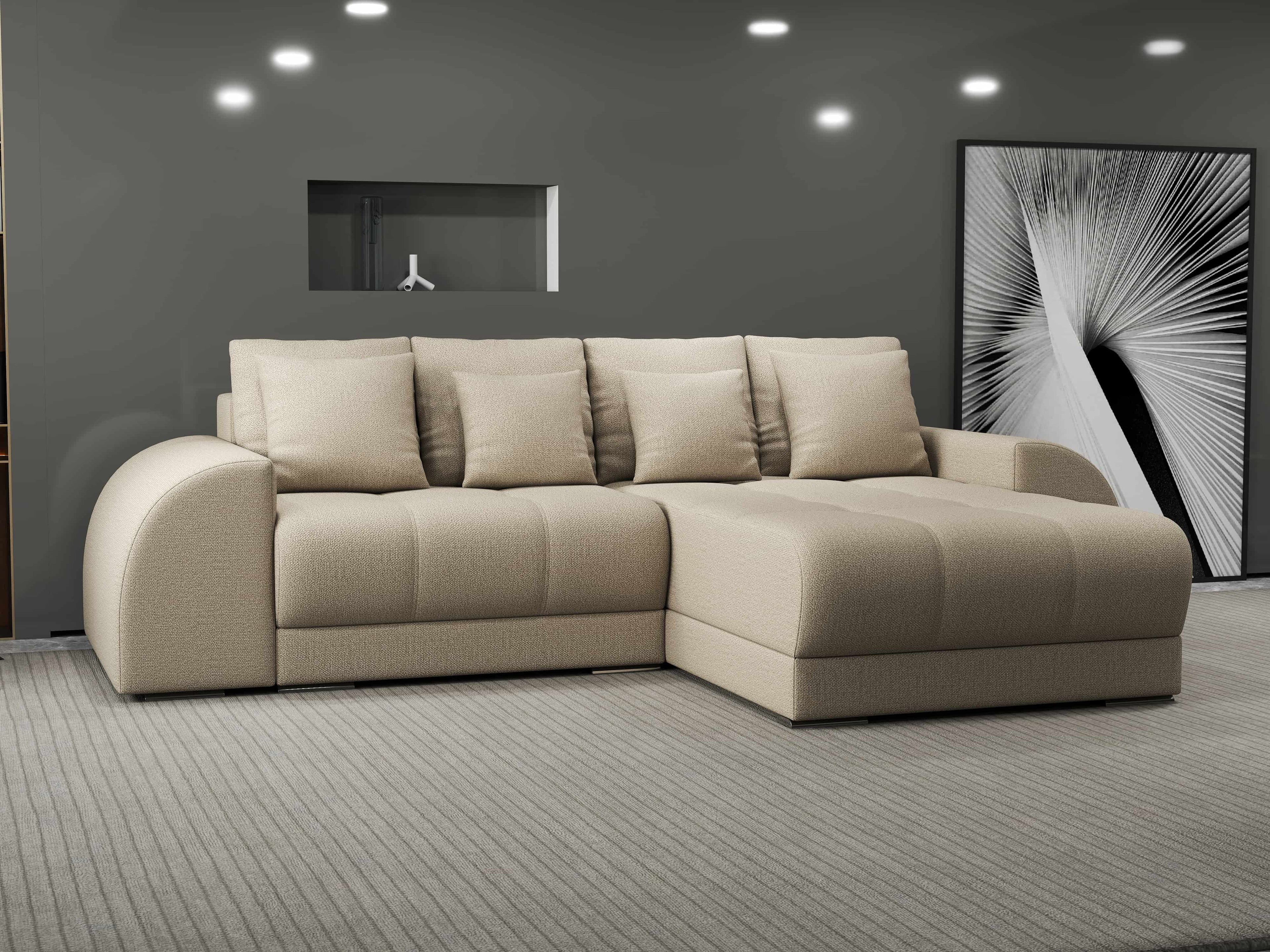 Colțar extensibil dumonde cu ladă de depozitare si sezut confortabil din spuma high-density, Verona Enjoy Camel II 290x185 cm